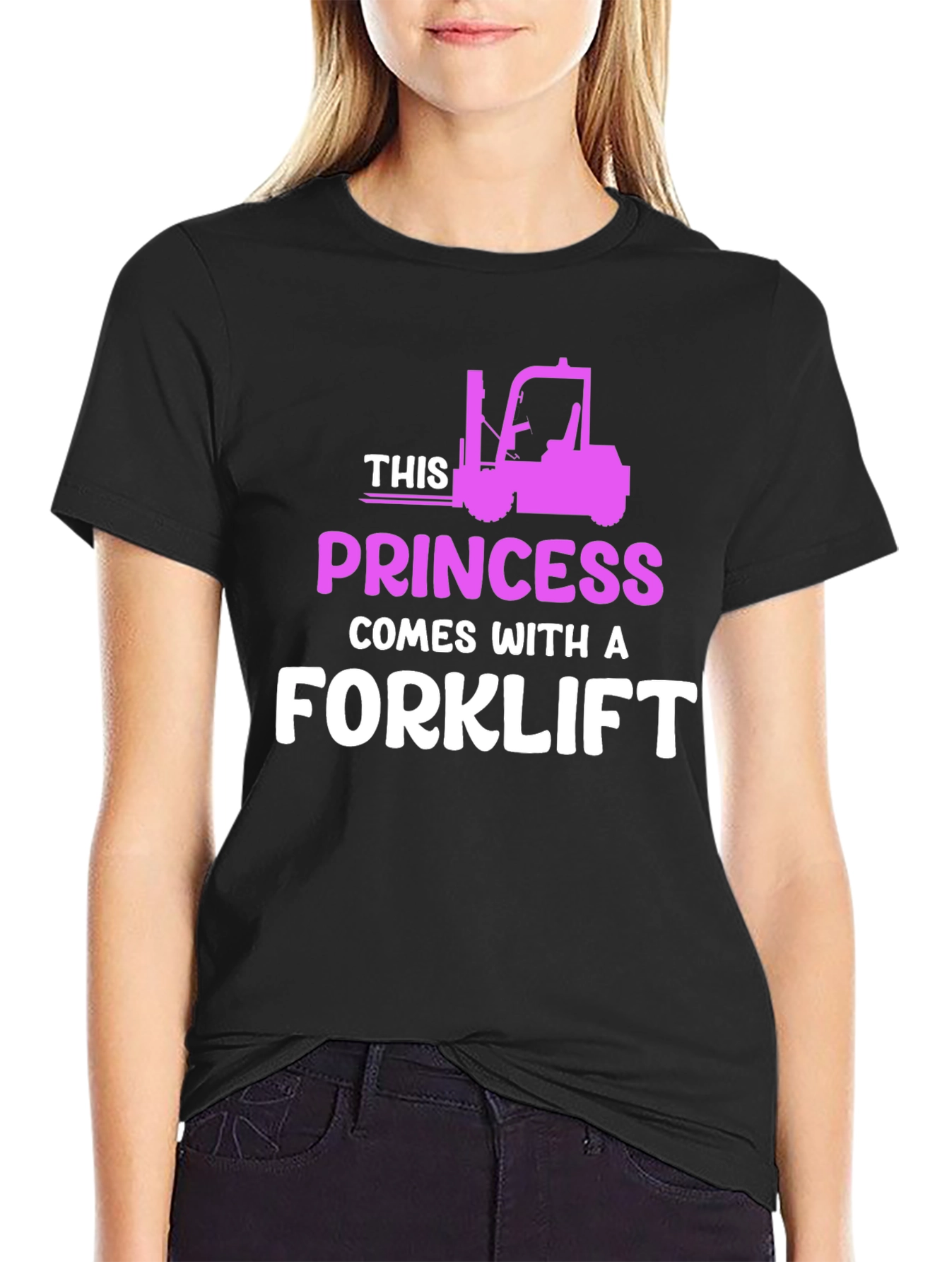 Black Princess Forklift T-Shirt - Funny Women's Workwear view 2