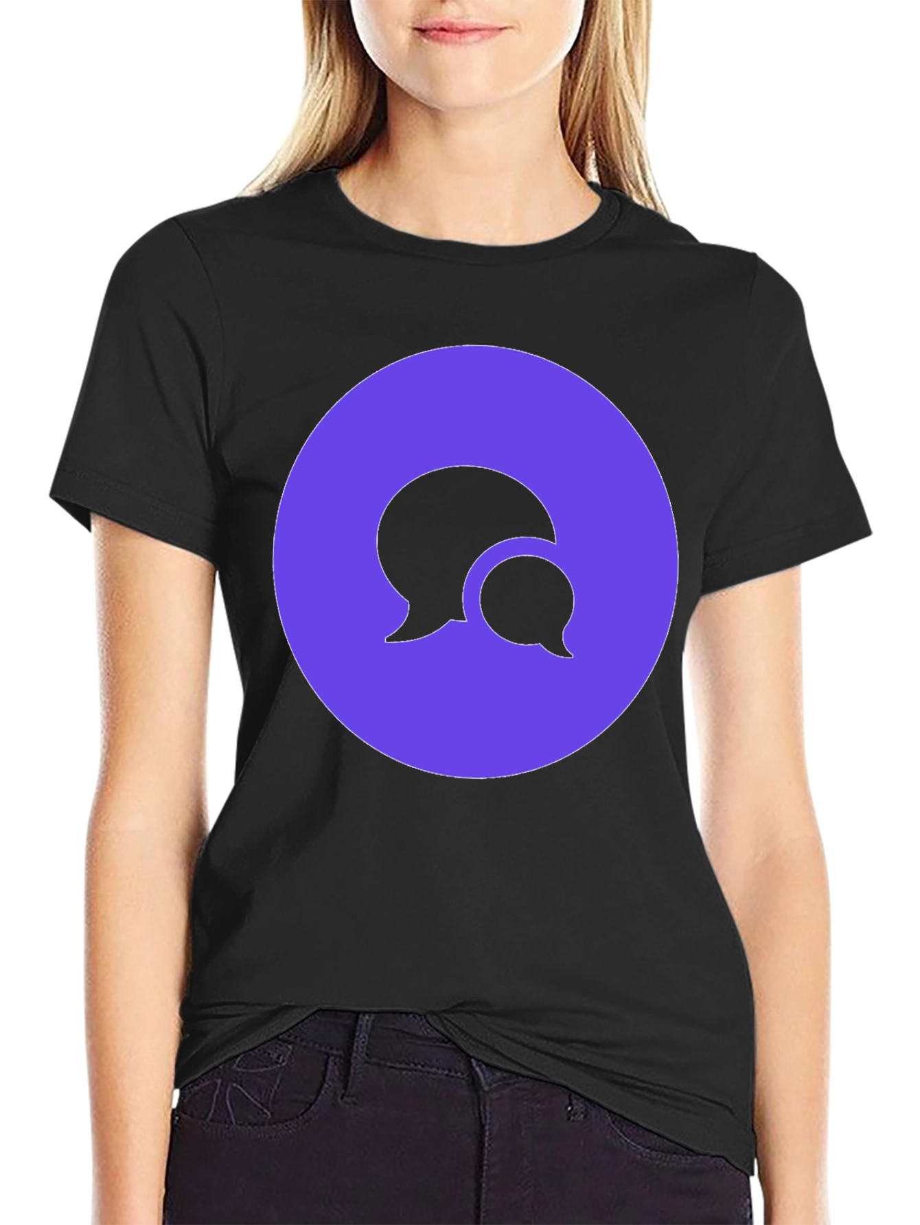 Black Stylish Black T-Shirt with Chat Bubble Design view 2
