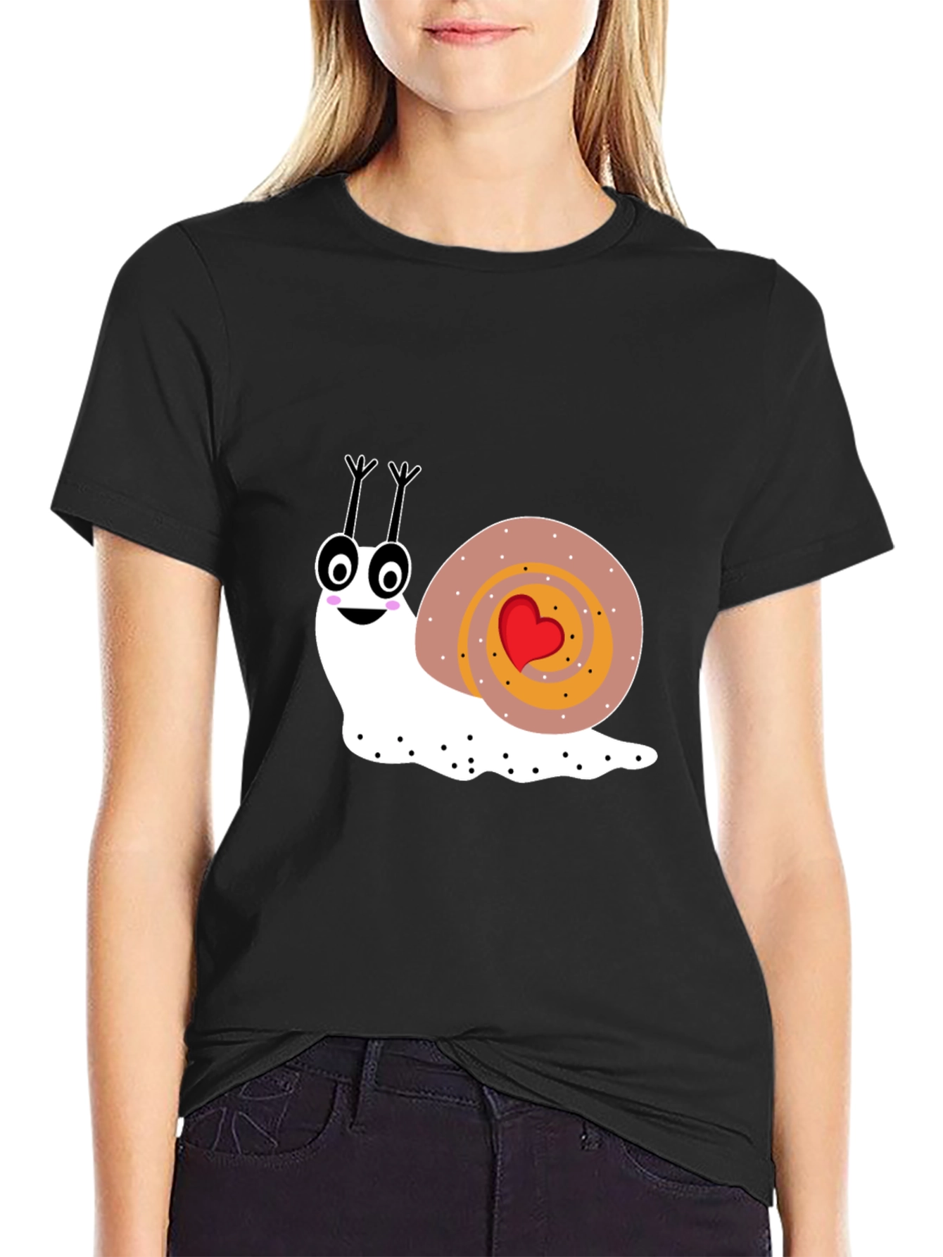 Black Cute Snail Graphic Tee - Love Bug T-Shirt view 2