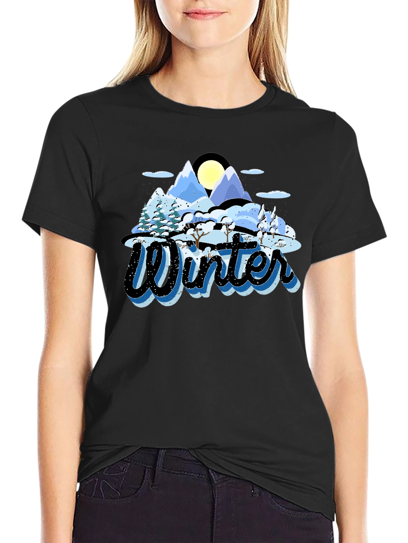 Black Winter Landscape Graphic Tee - Mountain Scene Shirt view 2