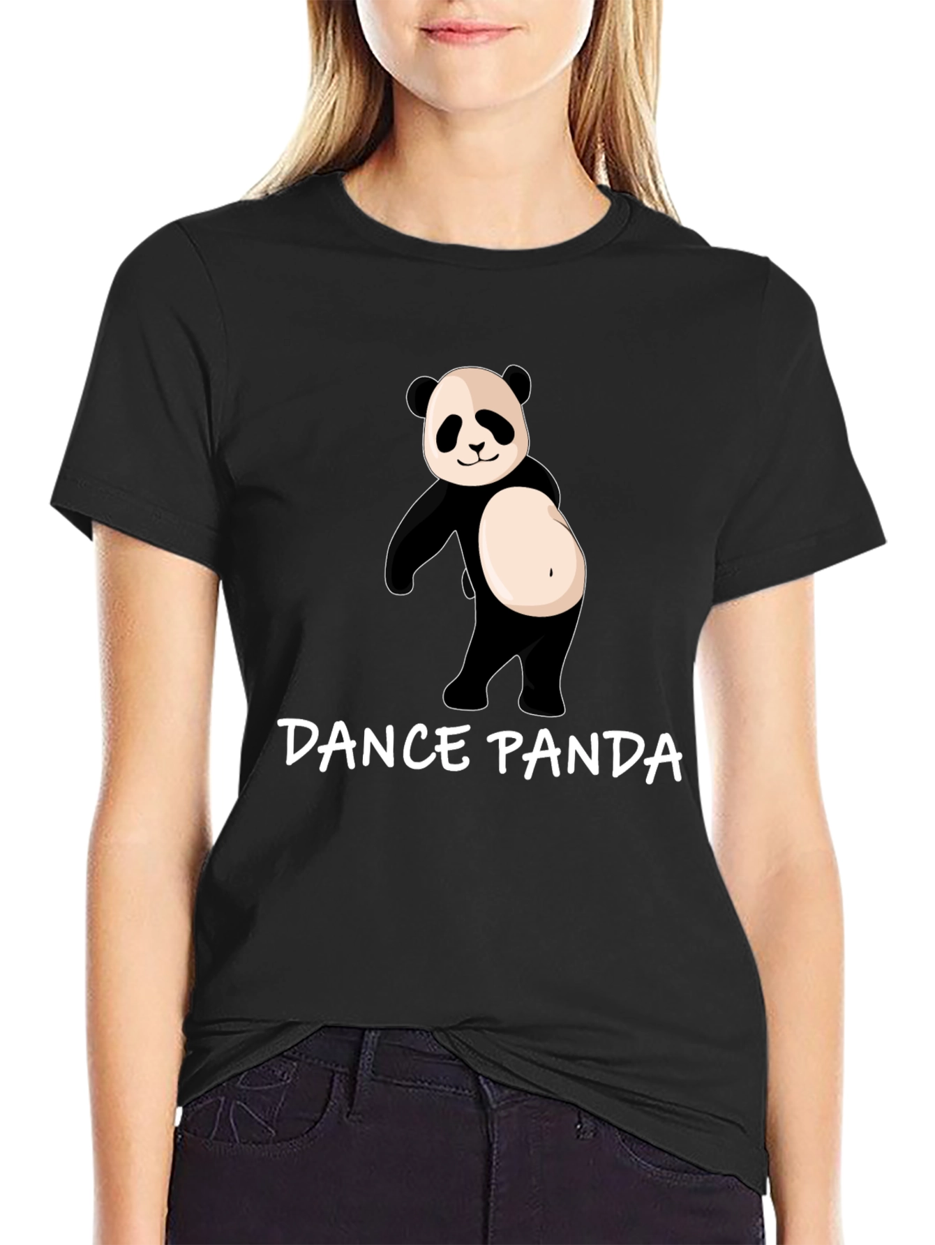 Black Dance Panda Graphic Tee - Black Cotton T-Shirt view 2
