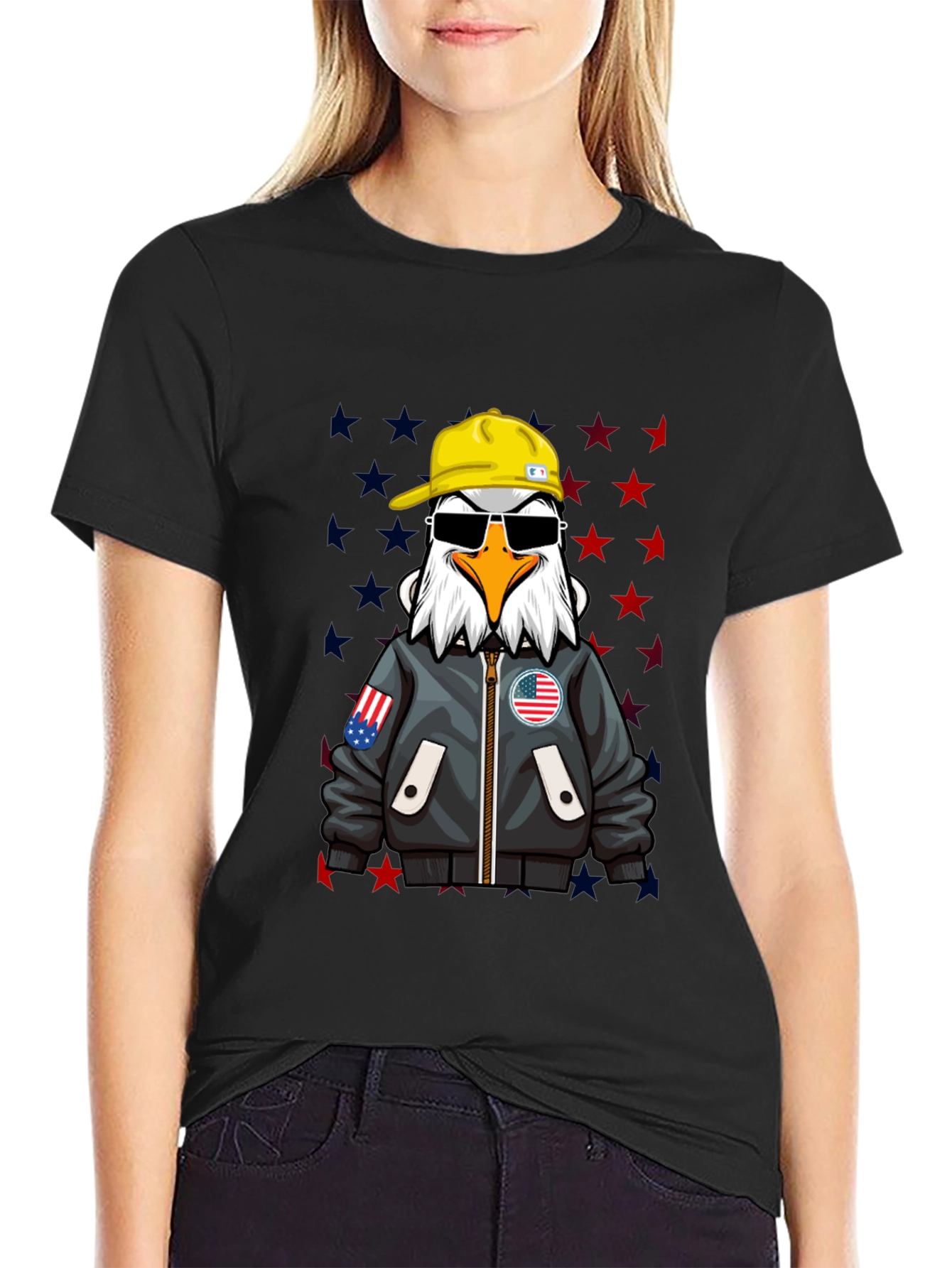 Black American Eagle Graphic Tee - Cool Patriotic Design view 2