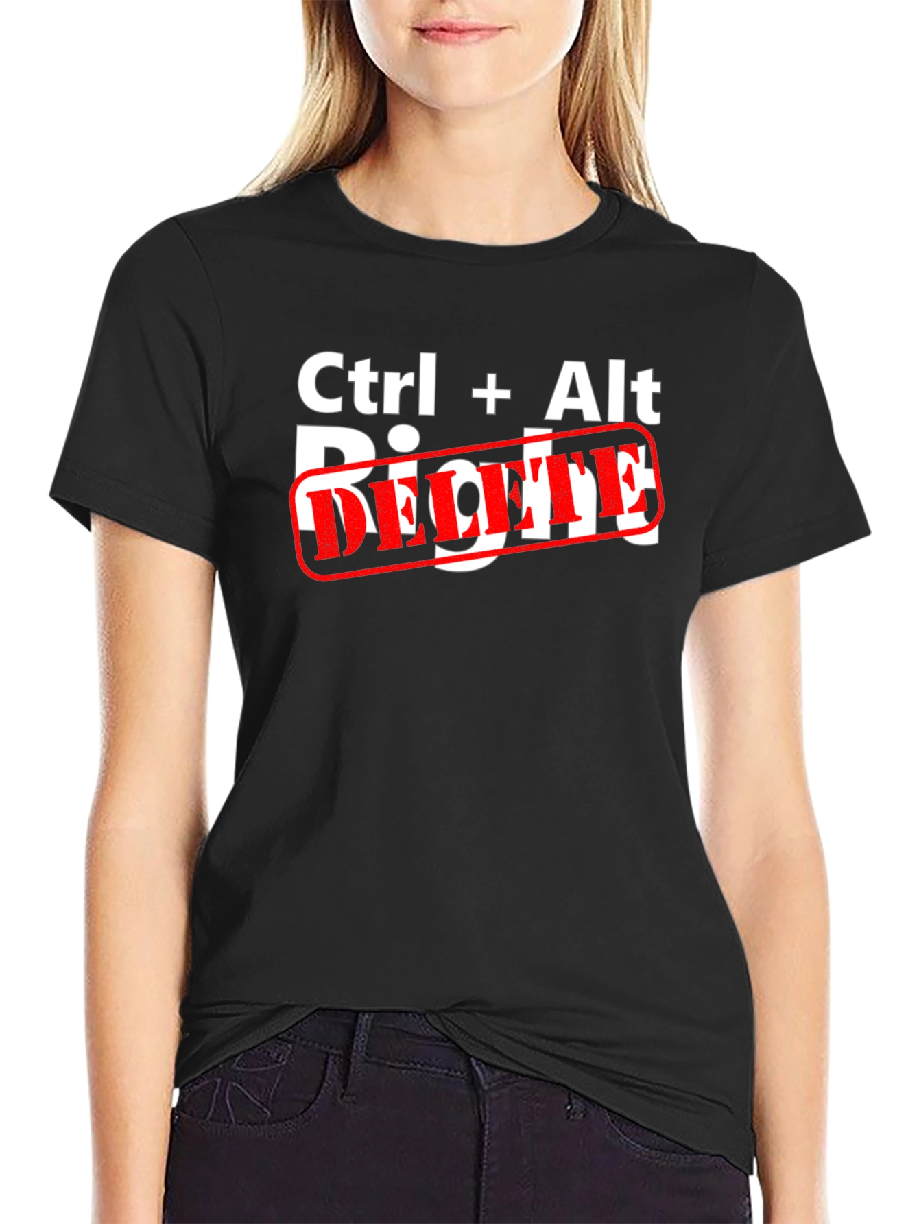 Black Ctrl+Alt Delete Graphic T-Shirt - Black Cotton Blend view 2