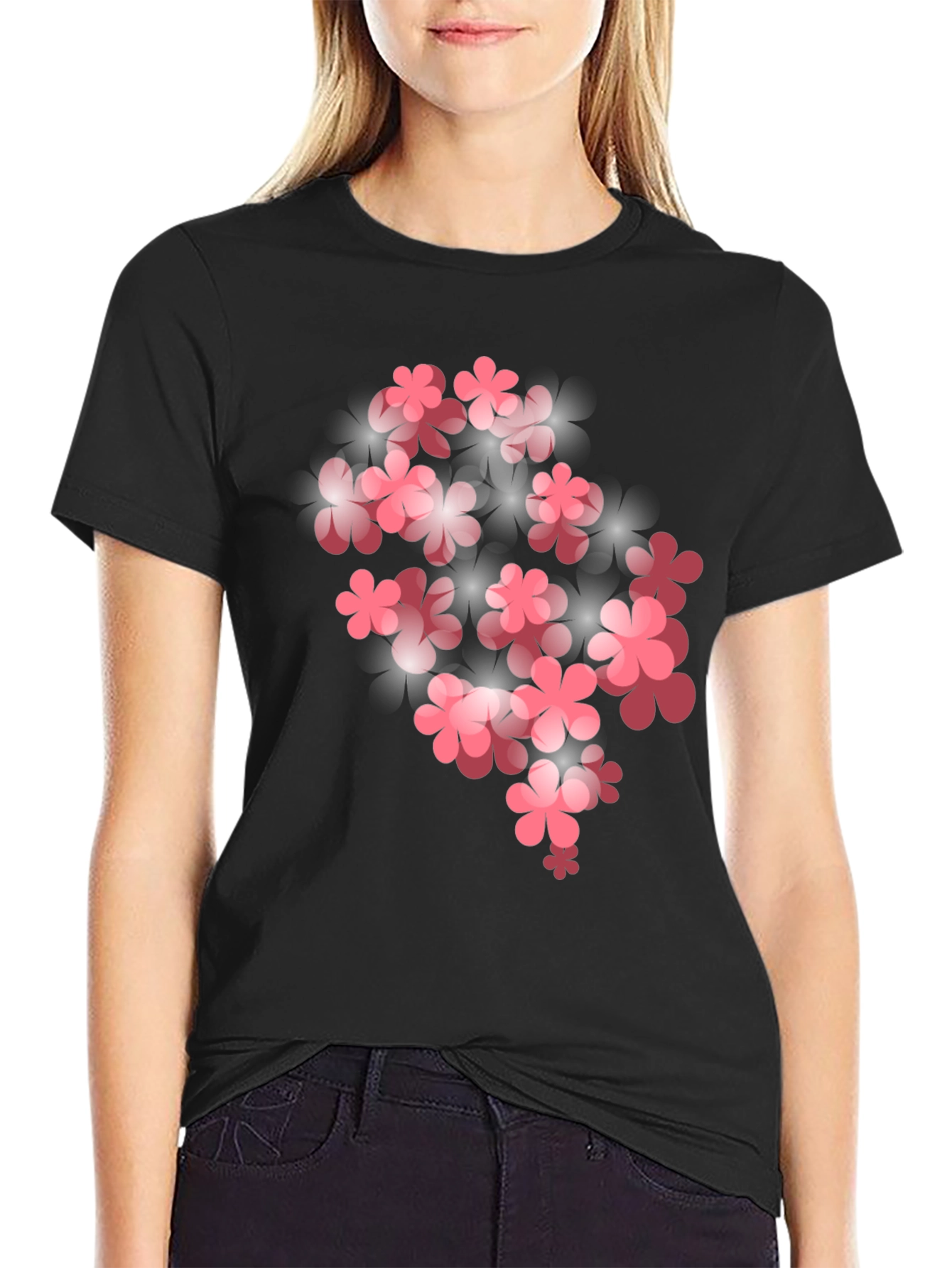Black Floral Bloom Graphic T-Shirt - Black view 2