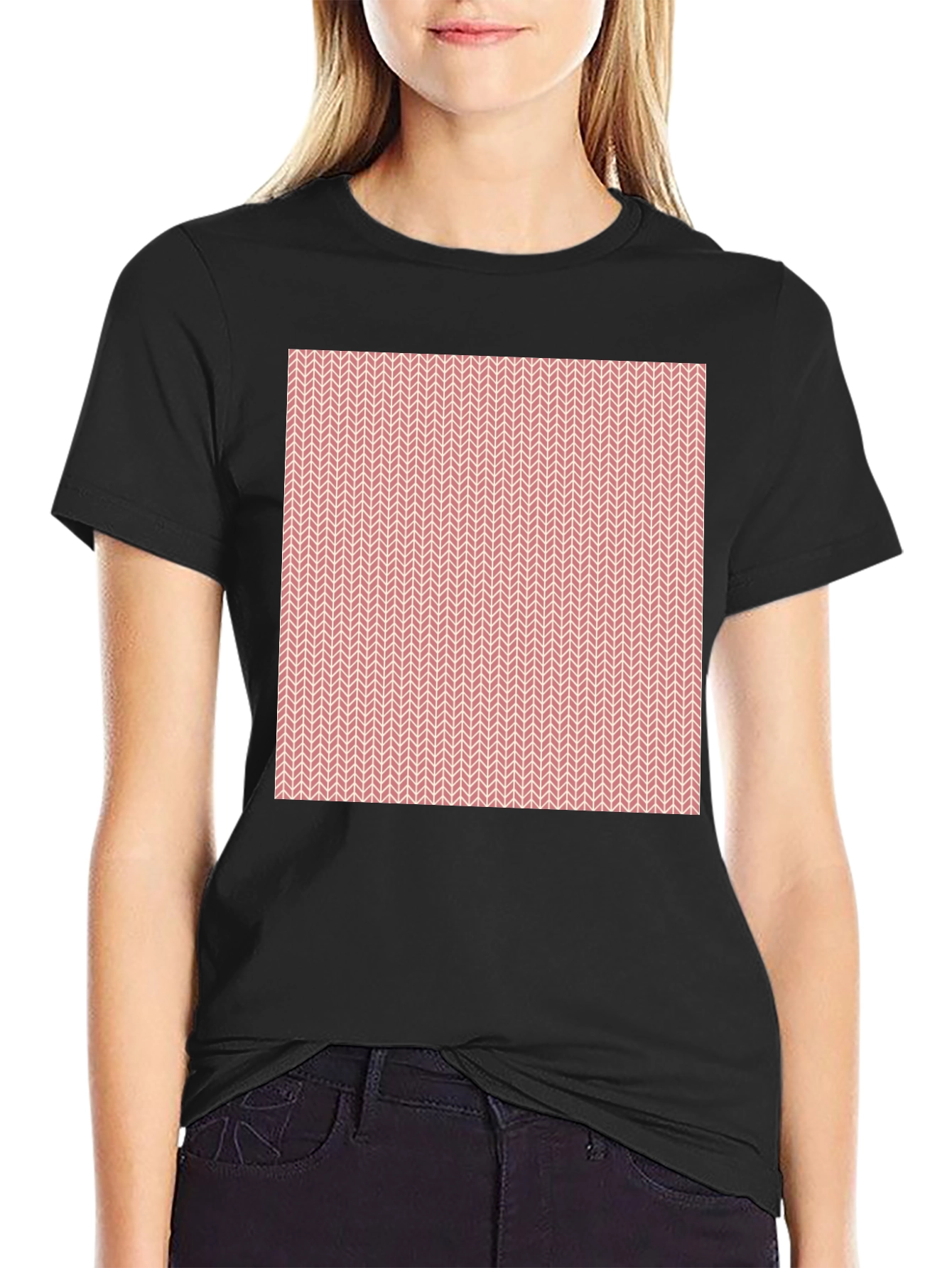 Black Geometric Knit Pattern Black T-Shirt view 2