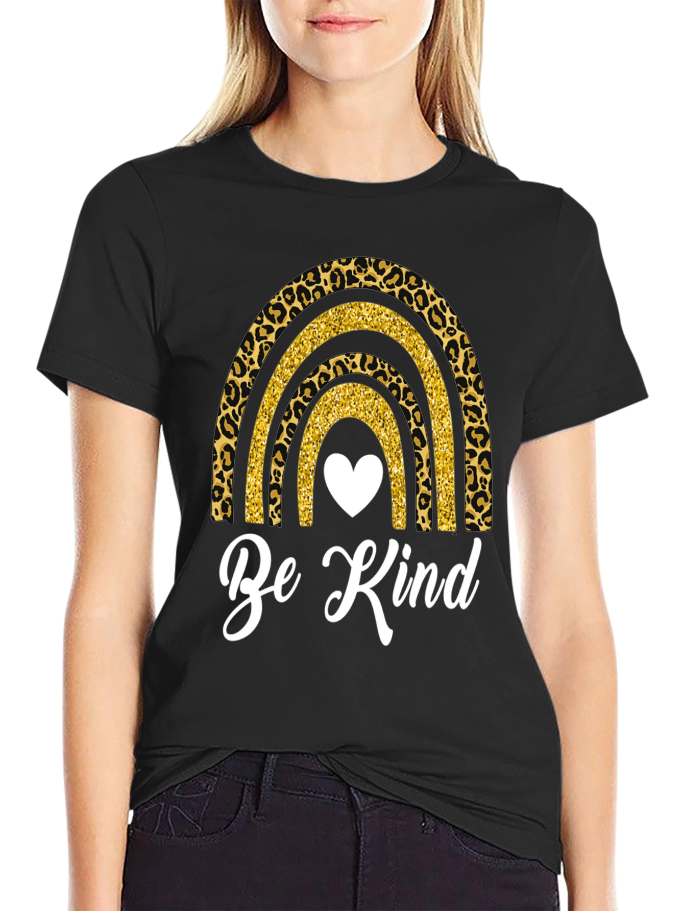 Black Be Kind Rainbow Leopard Print T-Shirt view 2