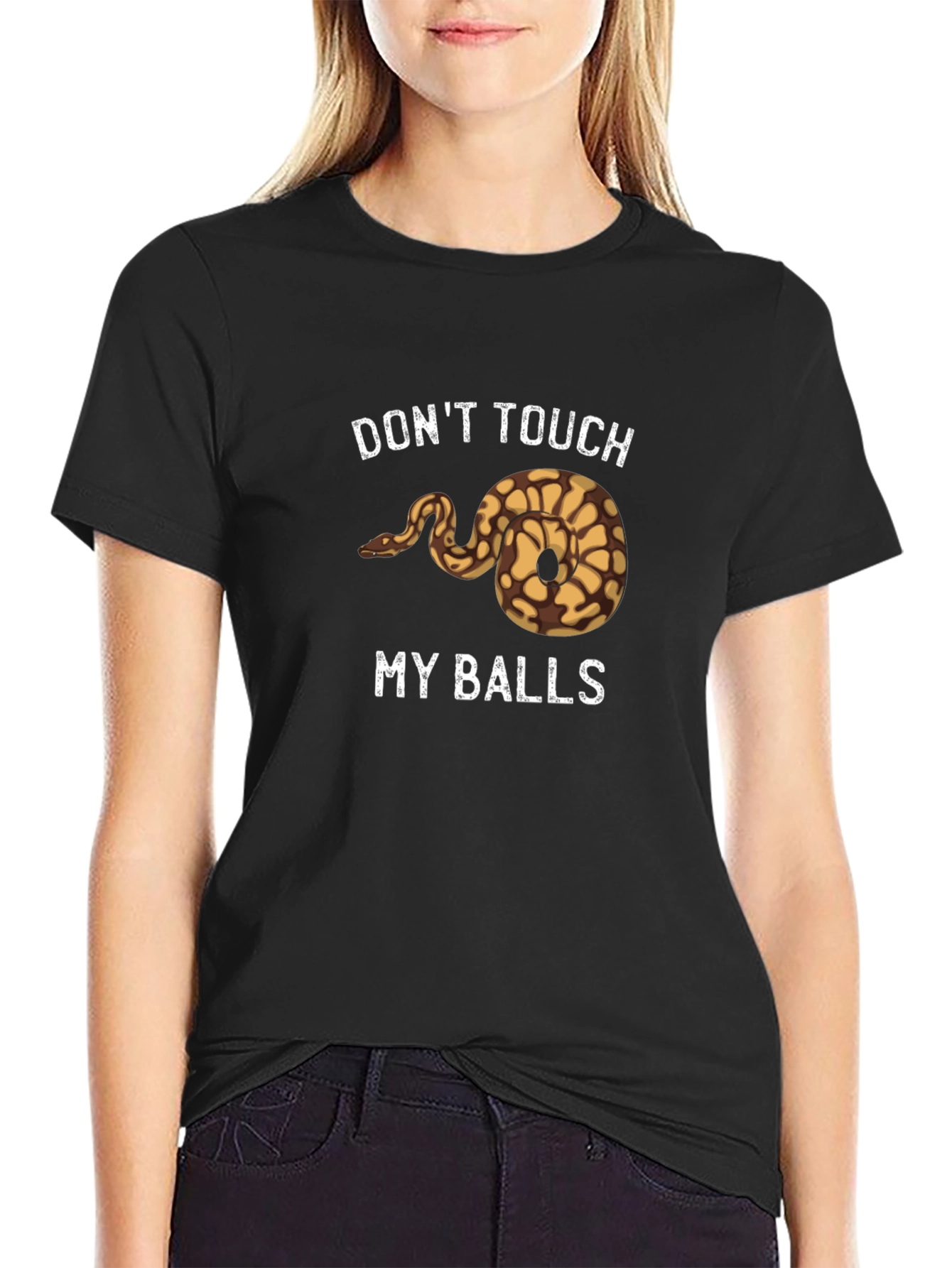 Black Don't Touch My Balls Snake Graphic T-Shirt view 2