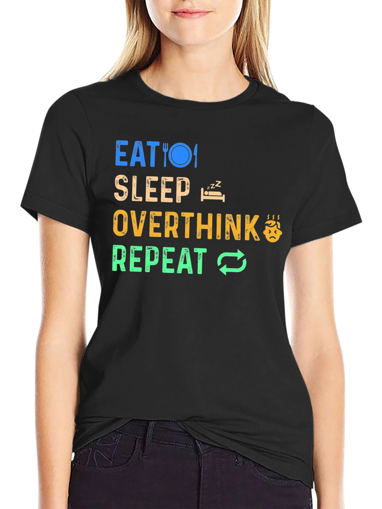 Black Eat Sleep Overthink Repeat Graphic Tee - Black view 2