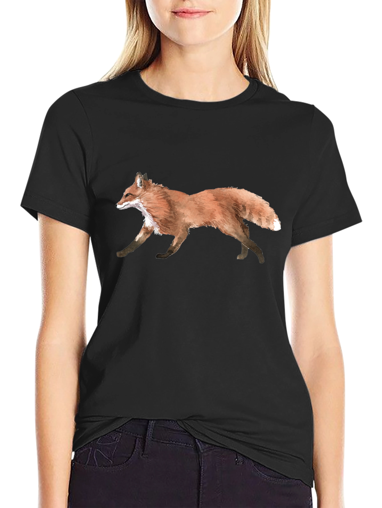 Black Fox Graphic Black T-Shirt - Nature Inspired Design view 2
