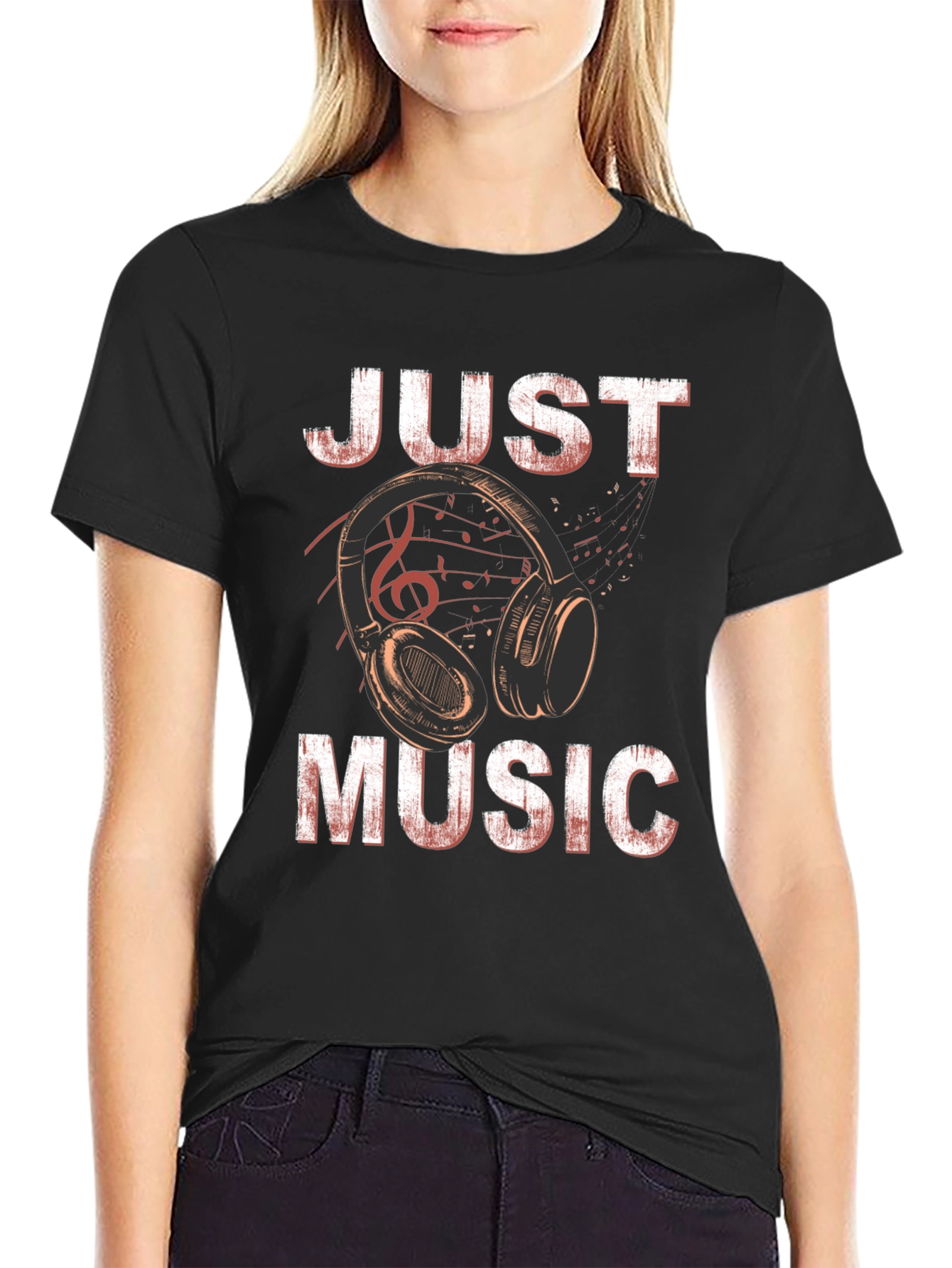Black Just Music Black Graphic T-Shirt view 2