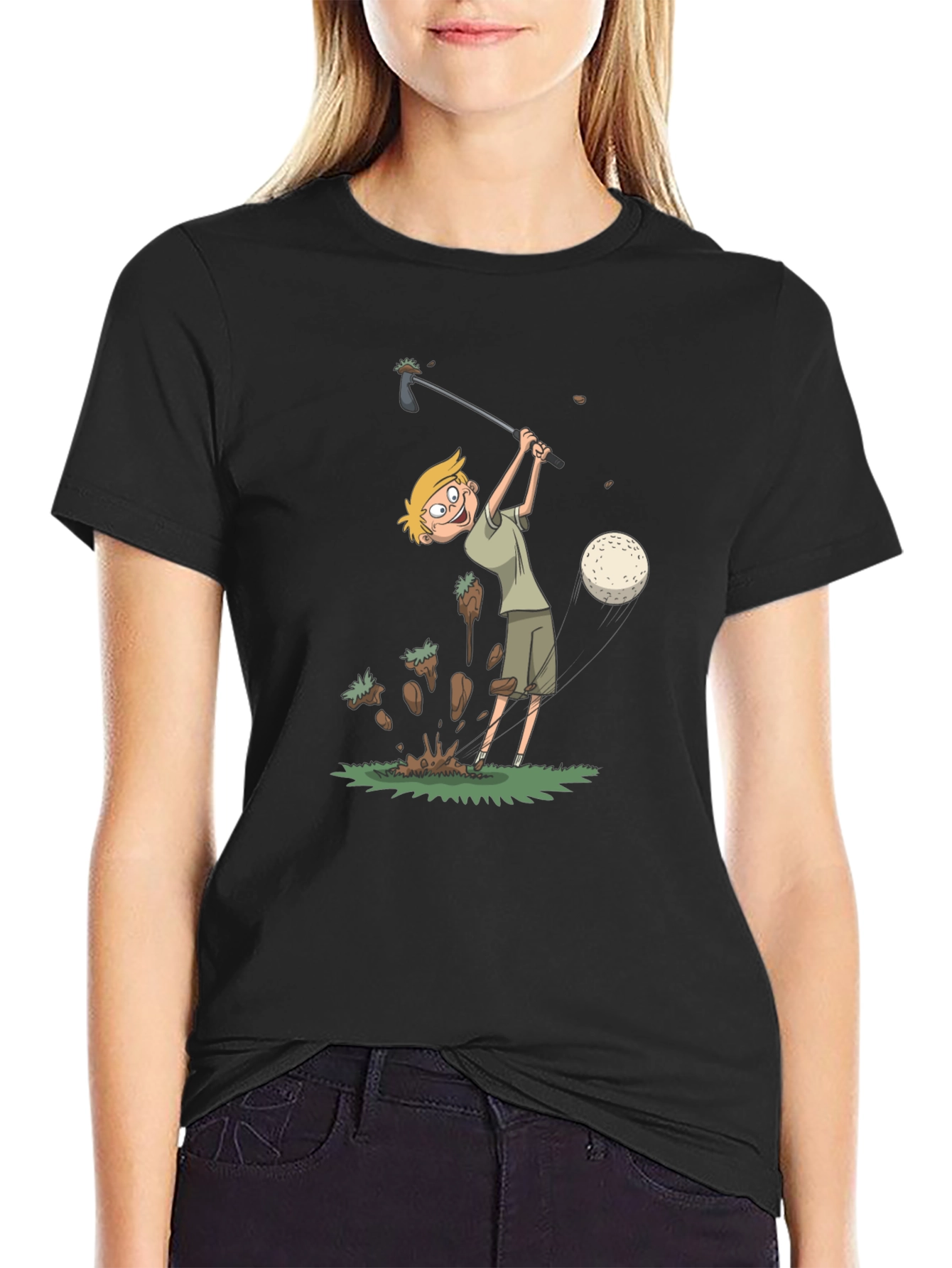 Black Funny Golf Cartoon T-Shirt view 2