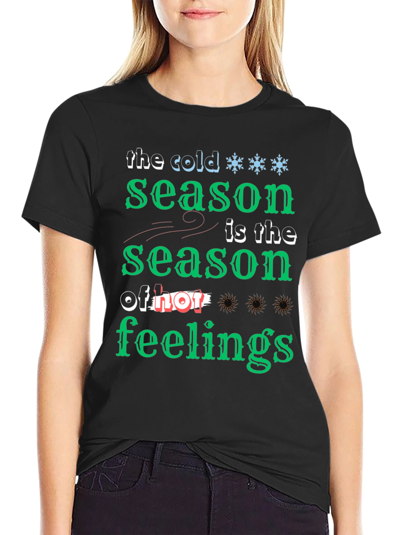 Black Cold Season of Feelings Graphic T-Shirt view 2