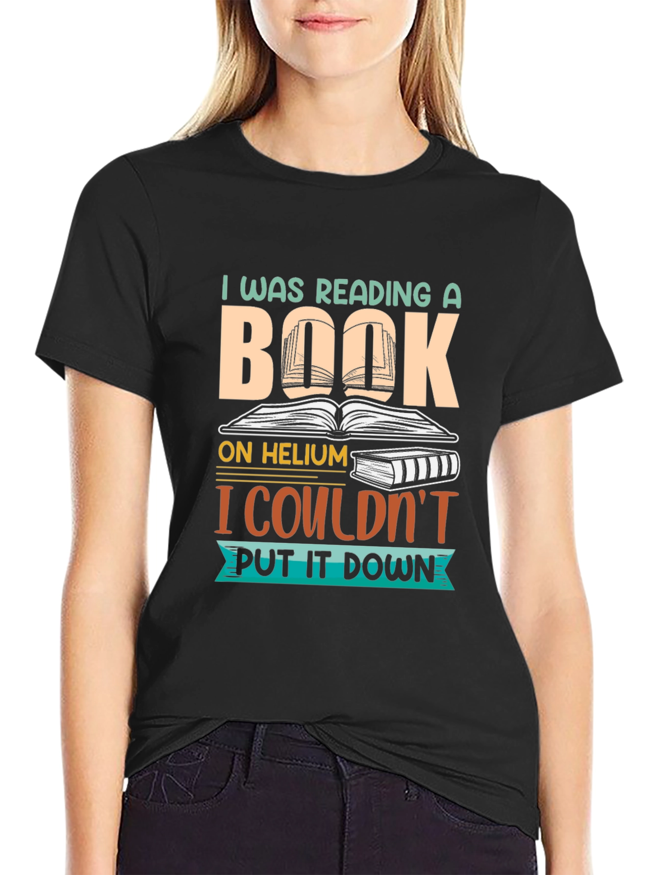Black Funny Book Lover T-Shirt - Couldn't Put It Down! view 2