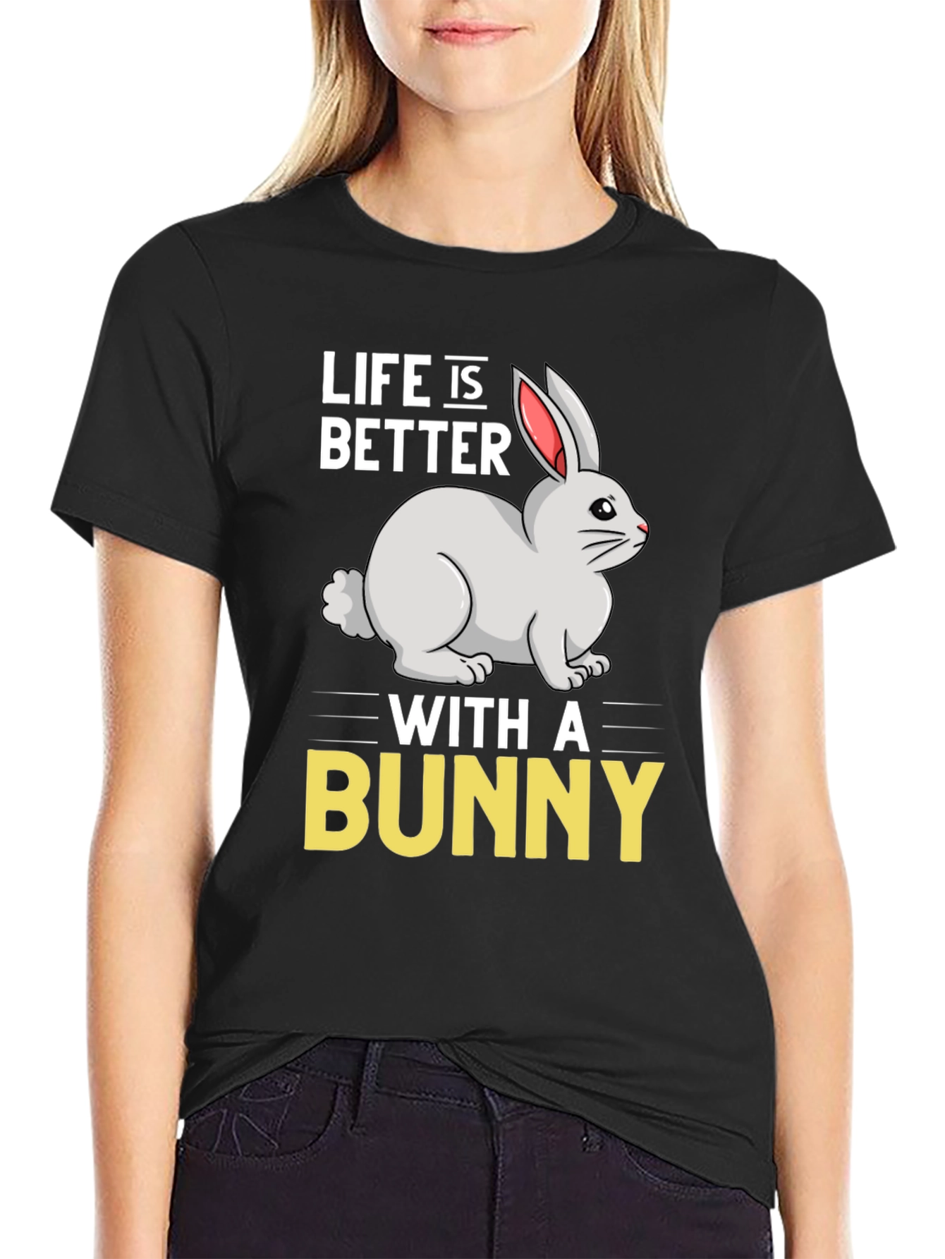 Black Life is Better with a Bunny Graphic T-Shirt view 2