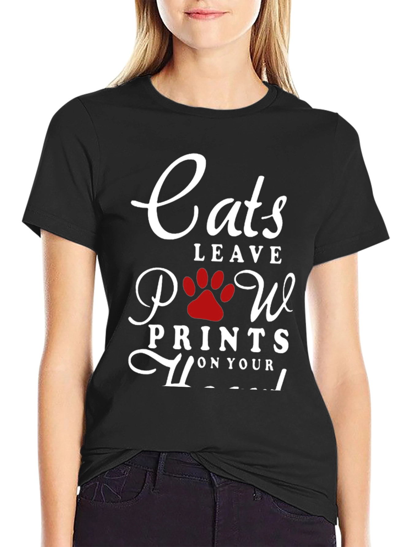 Black Cats Leave Paw Prints T-Shirt - Black Crew Neck Tee view 2