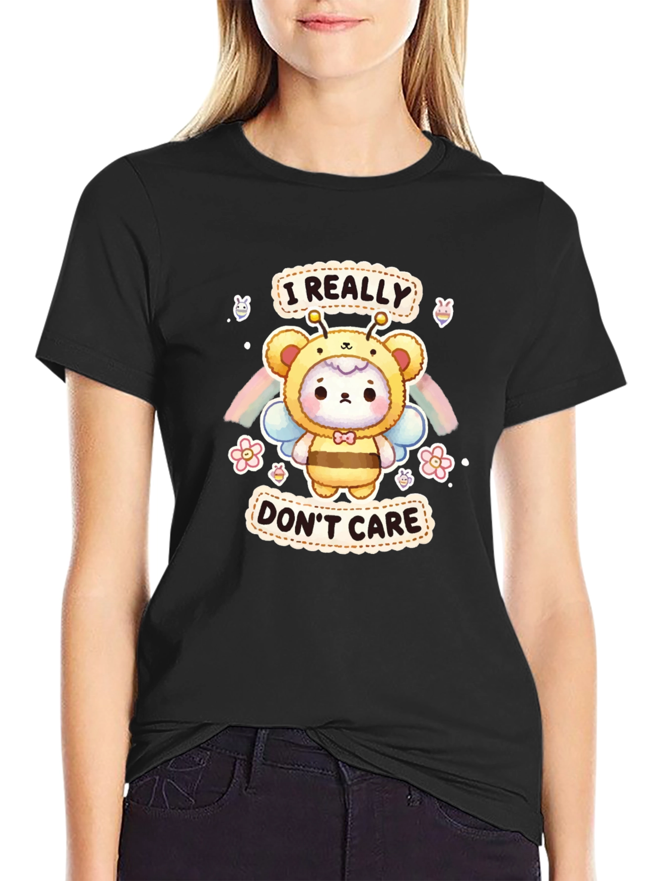 Black I Really Don't Care Bear Bee T-Shirt view 2