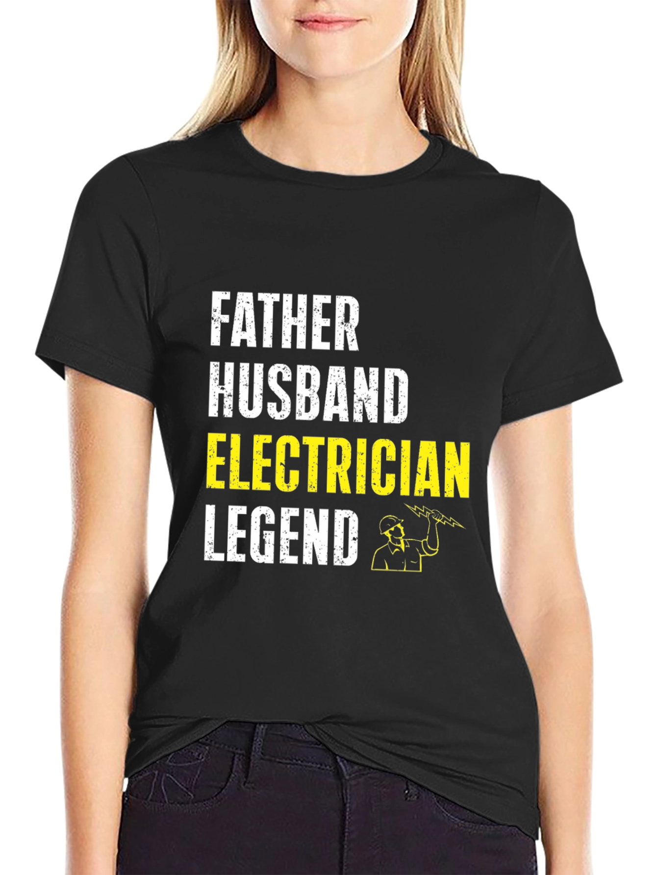 Black Father Husband Electrician Legend T-Shirt view 2