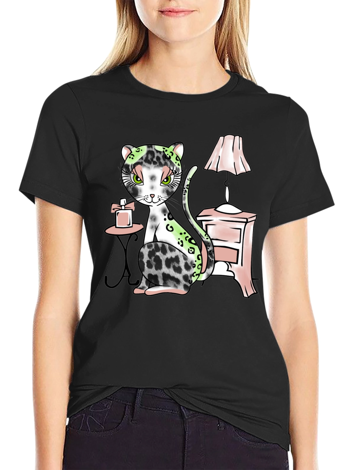 Black Elegant Cat Graphic T-Shirt - Stylish and Unique Design view 2