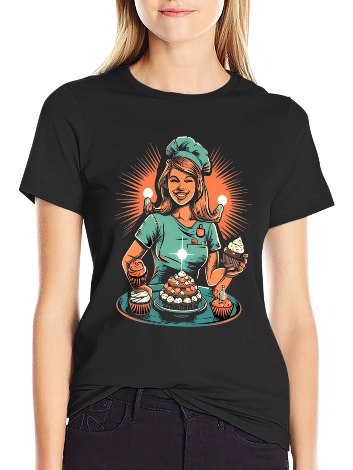Black Chef Woman Cupcake T-Shirt view 2