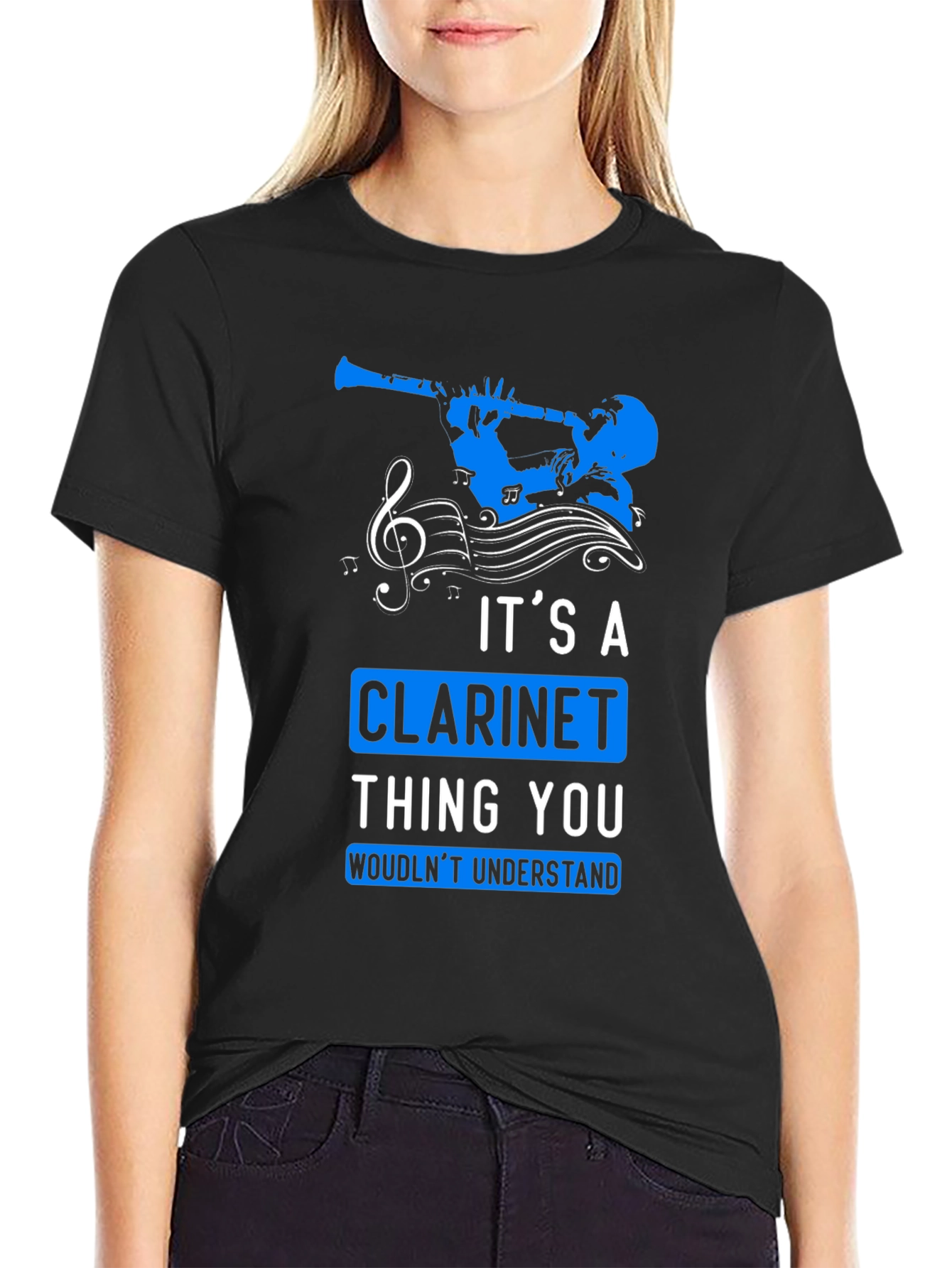 Black Clarinet Lover T-Shirt: It's a Clarinet Thing view 2