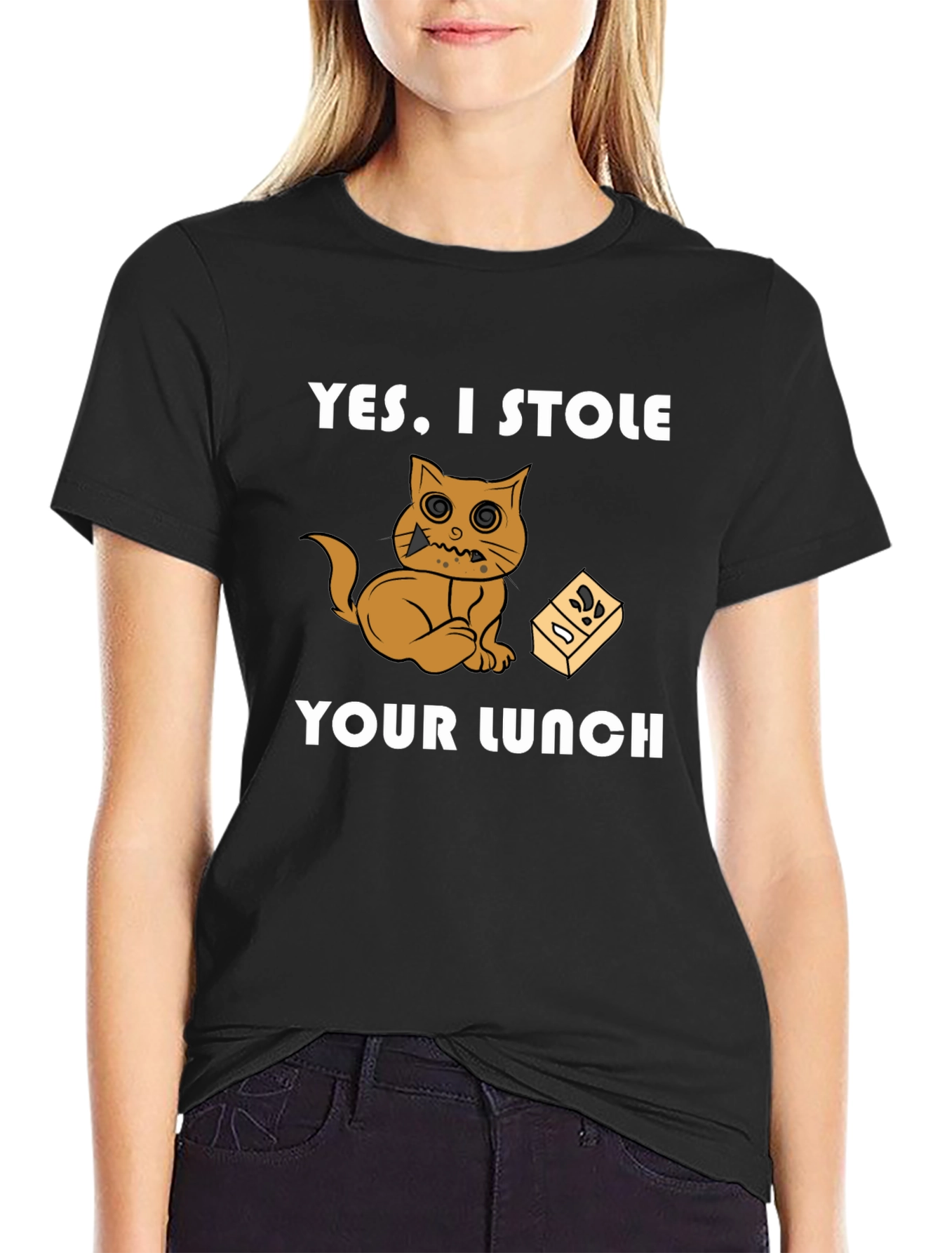 Black Cat Stole Lunch Graphic T-Shirt view 2