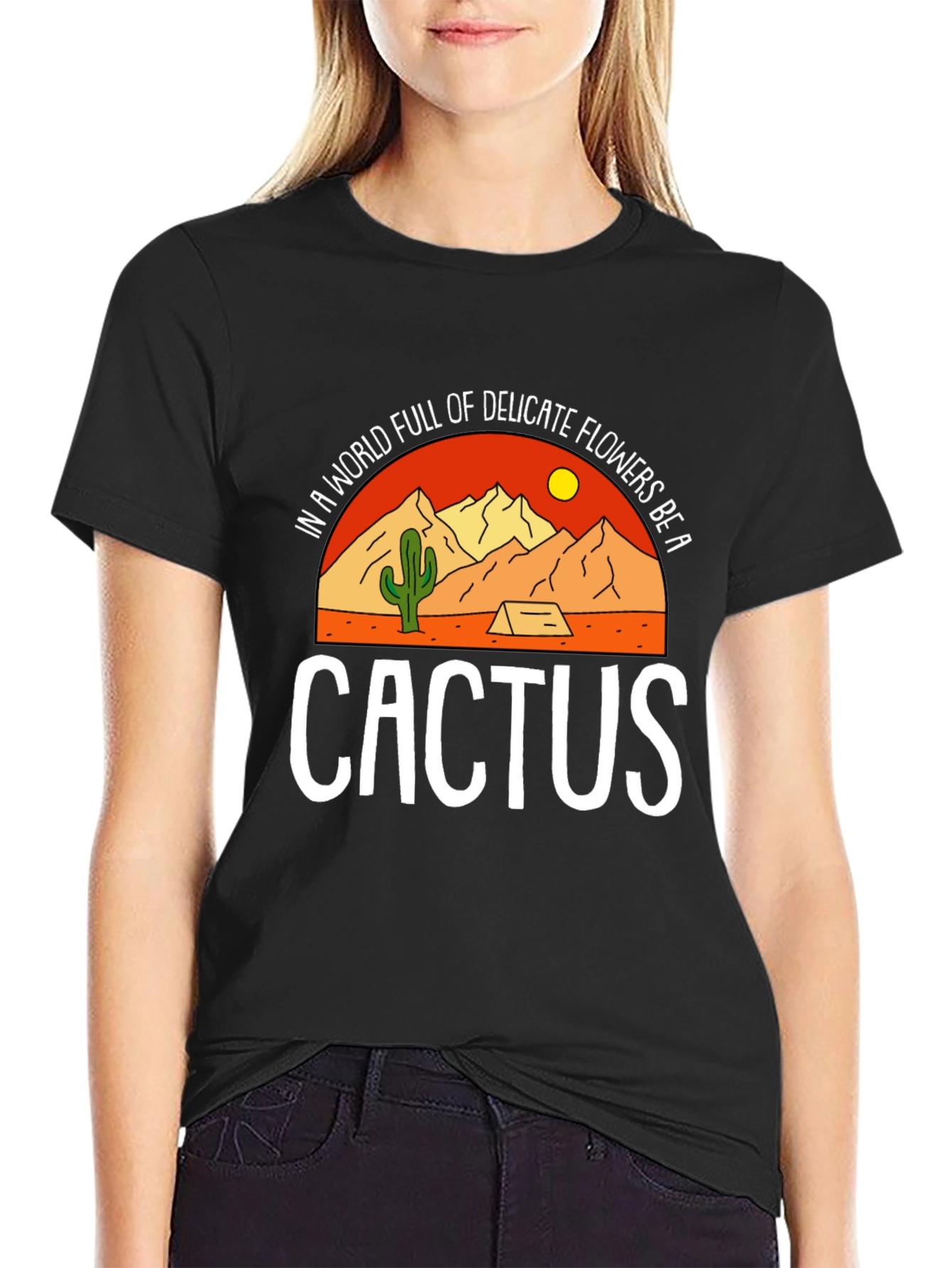 Black Be a Cactus Graphic Tee - Desert Lover's Shirt view 2