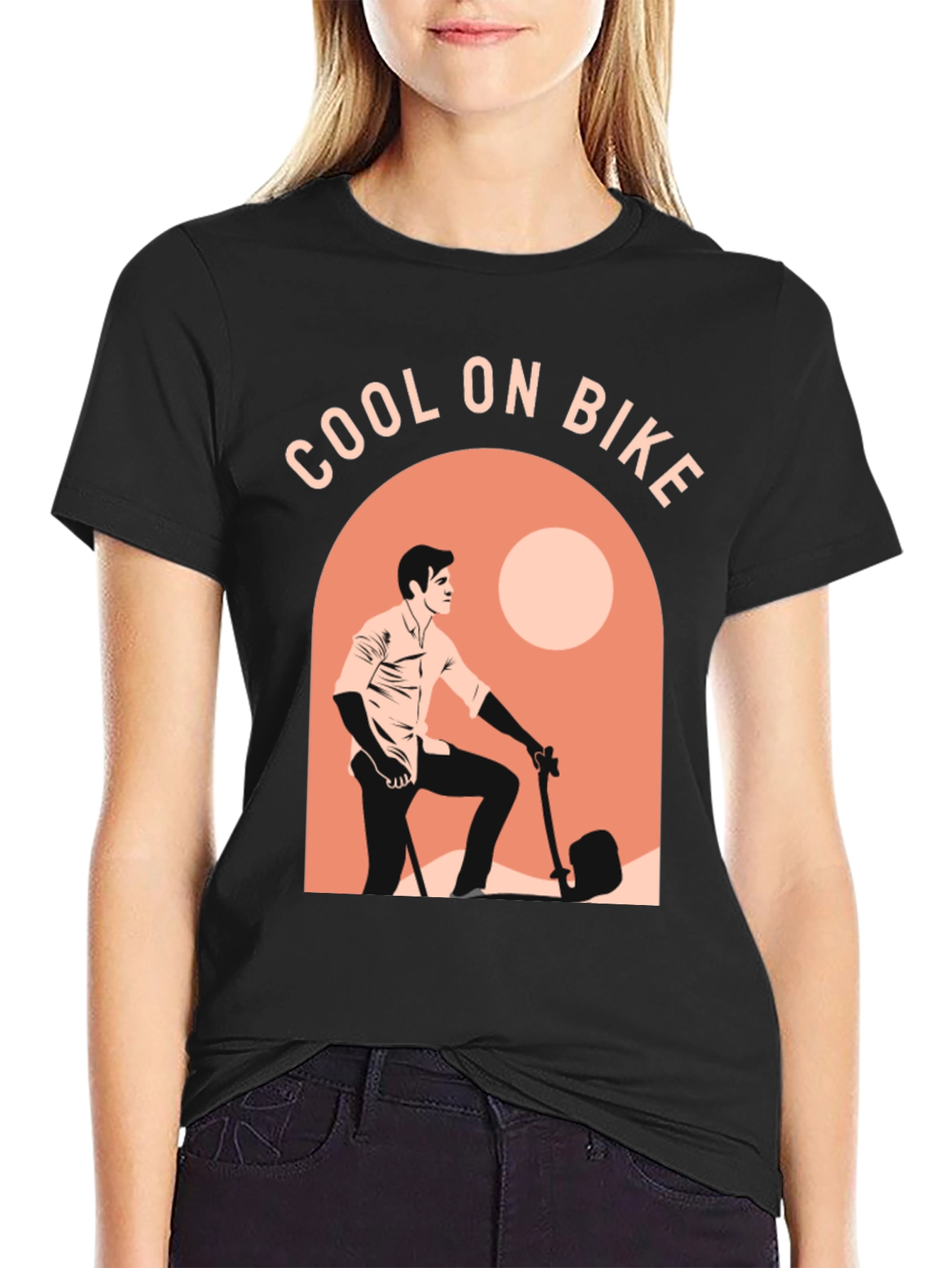 Black Cool on Bike Graphic T-Shirt - Casual Comfort view 2