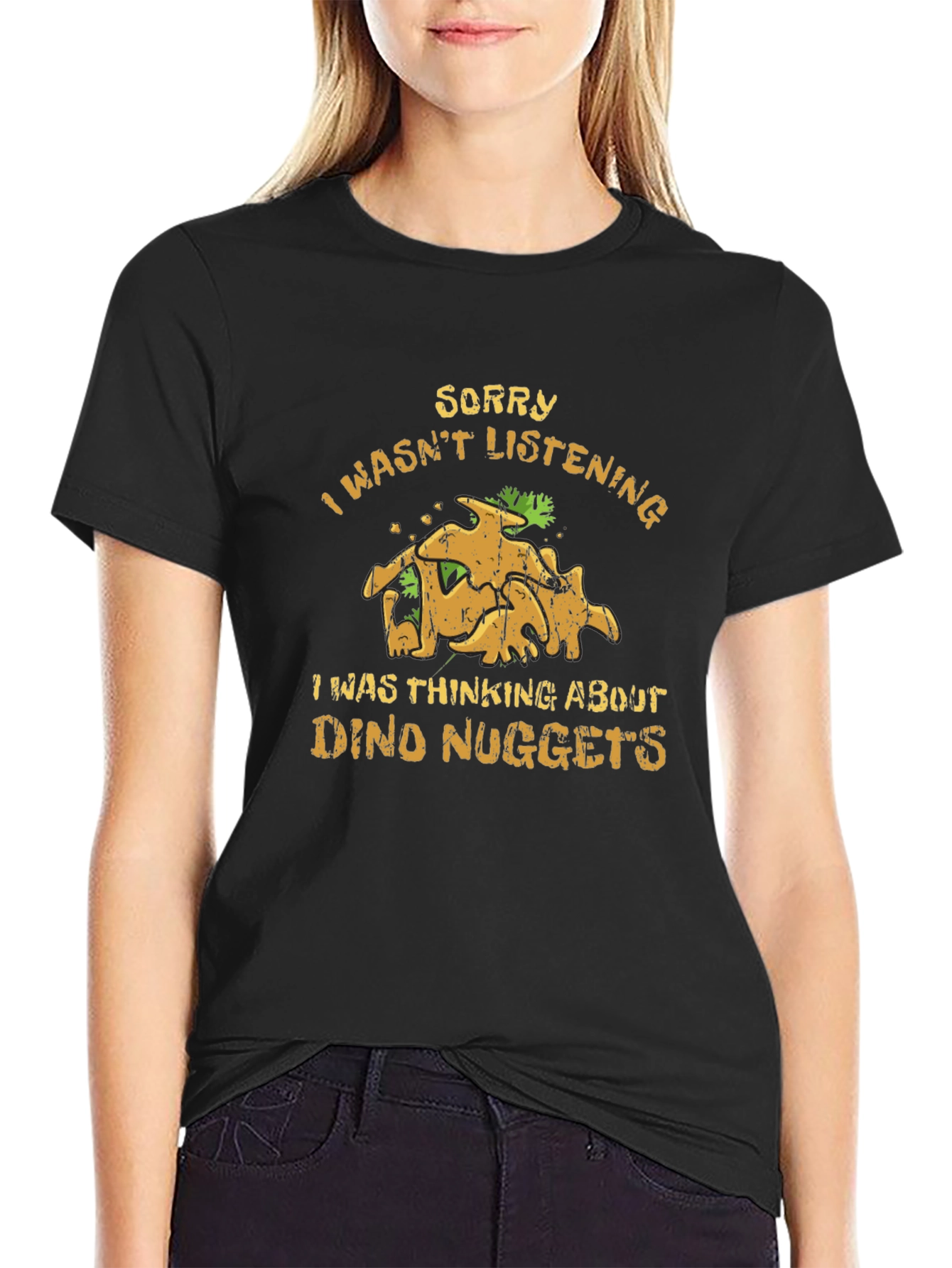 Black Dino Nuggets T-Shirt - Sorry Wasn't Listening view 2