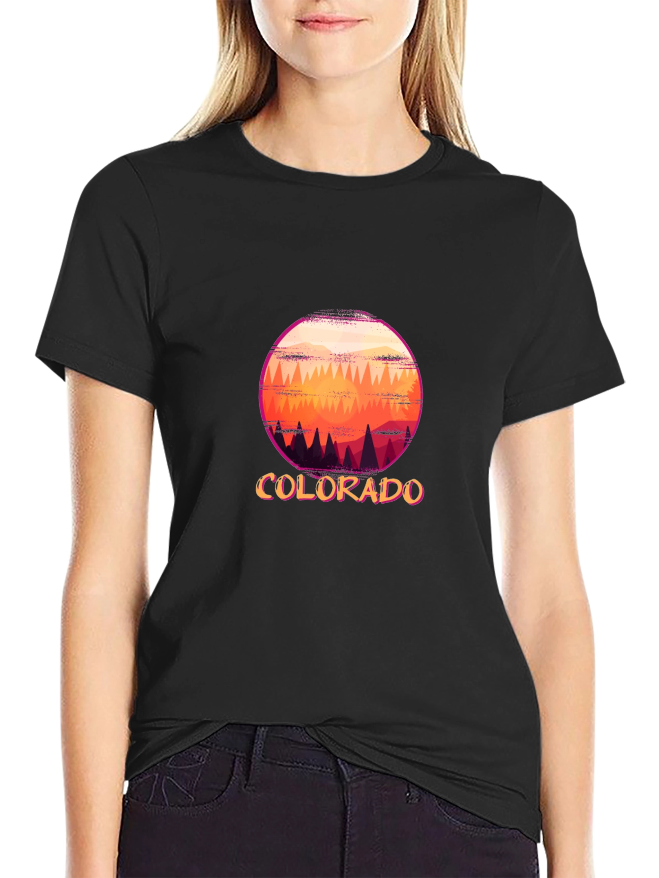 Black Colorado Scenic Graphic T-Shirt - Sunset Mountain Design view 2