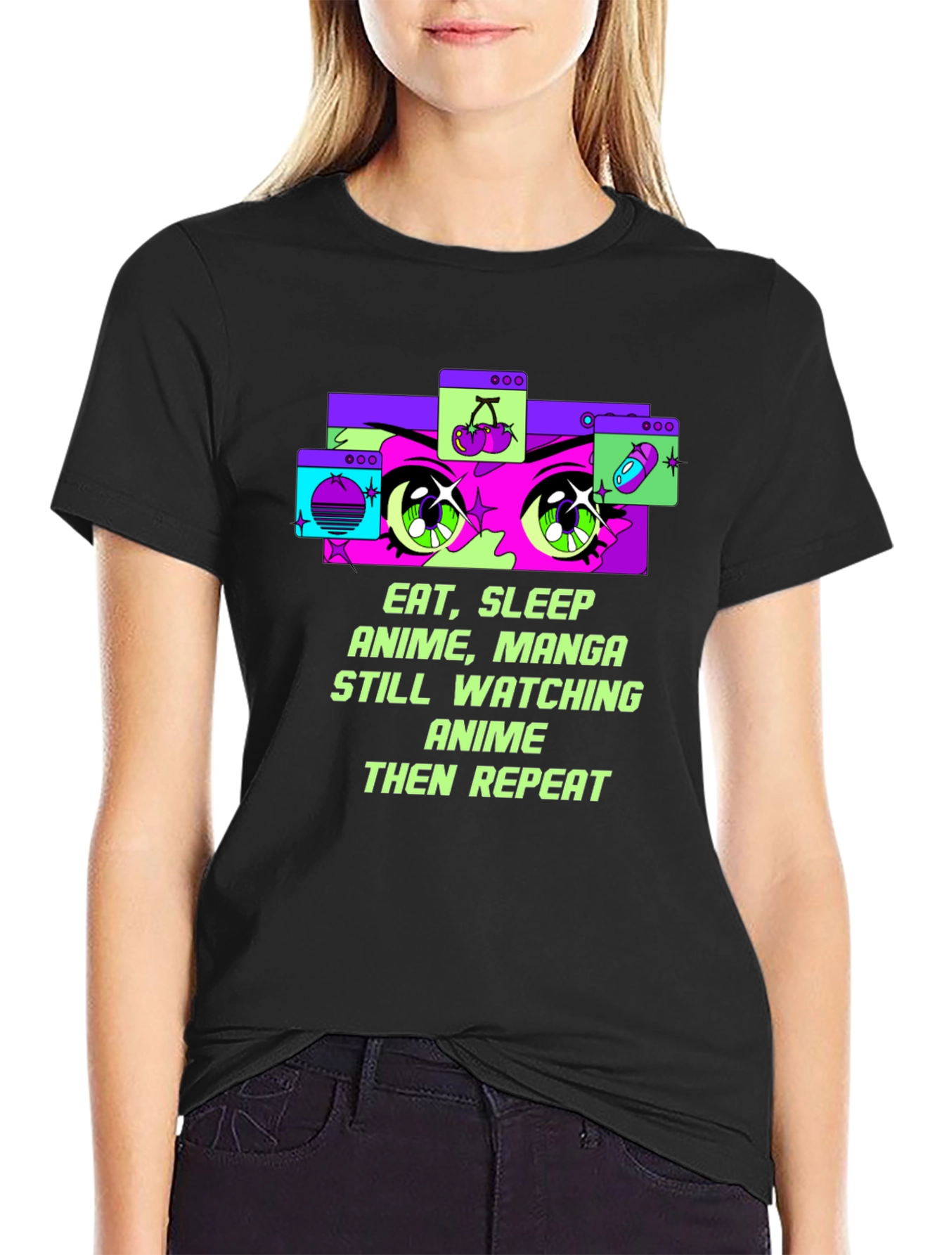 Eat Sleep Anime Repeat Black T-Shirt - 2