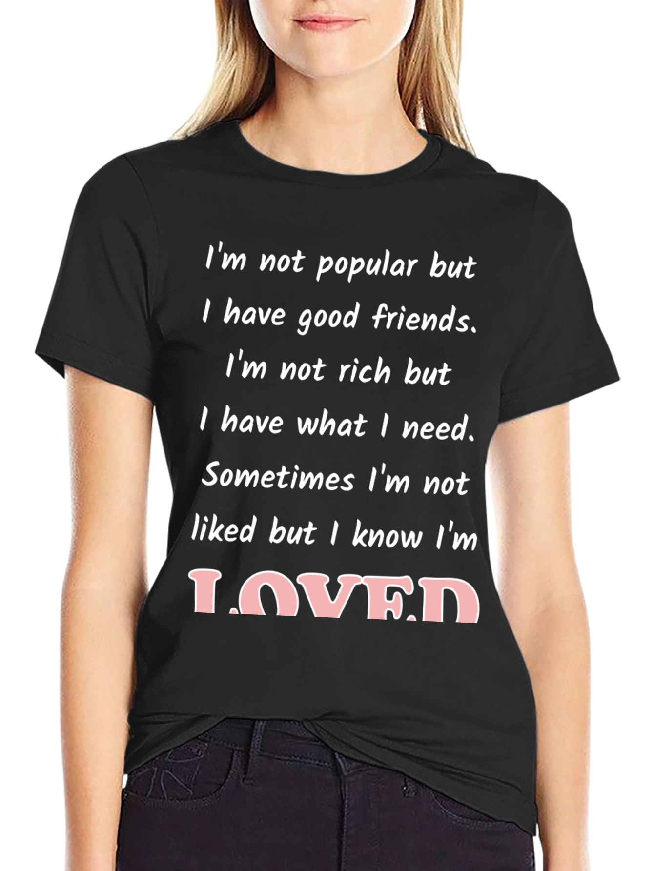 Black I'm Loved Graphic Tee - Positive Message T-Shirt view 2