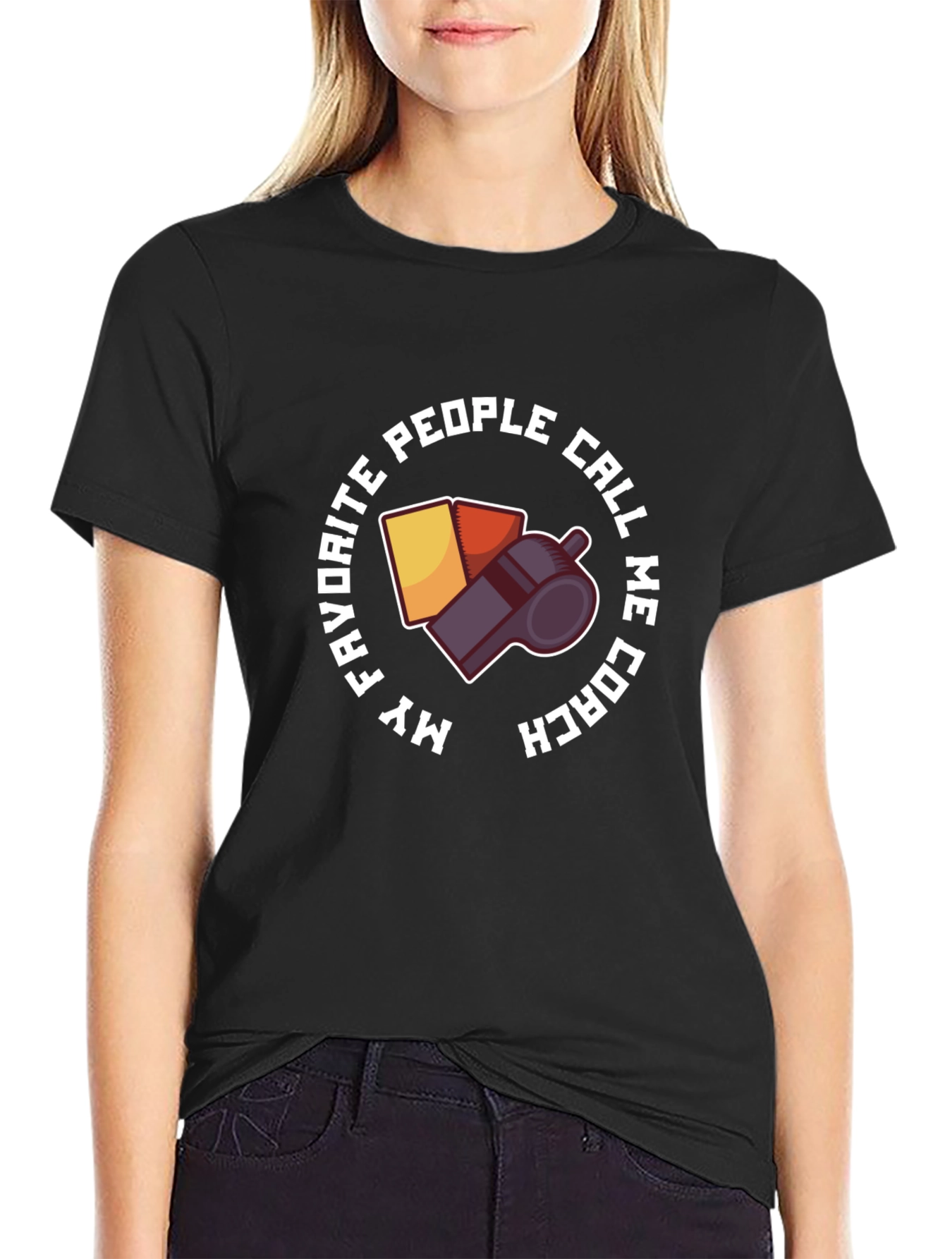 Black Coach Whistle T-Shirt - My Favorite People Call Me Coach view 2