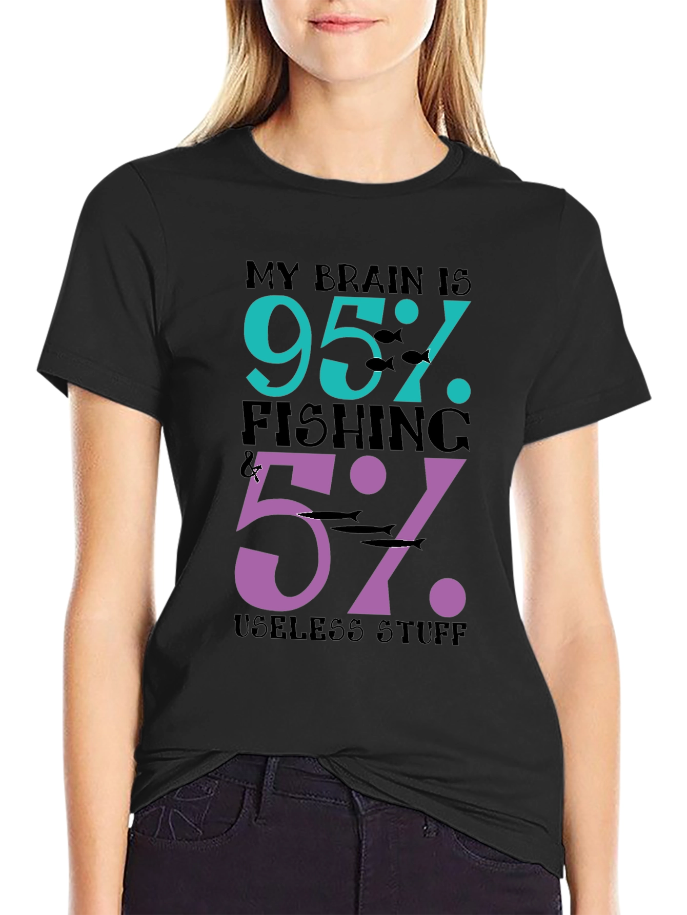 Black My Brain Is 95% Fishing T-Shirt - Funny Fisherman Tee view 2