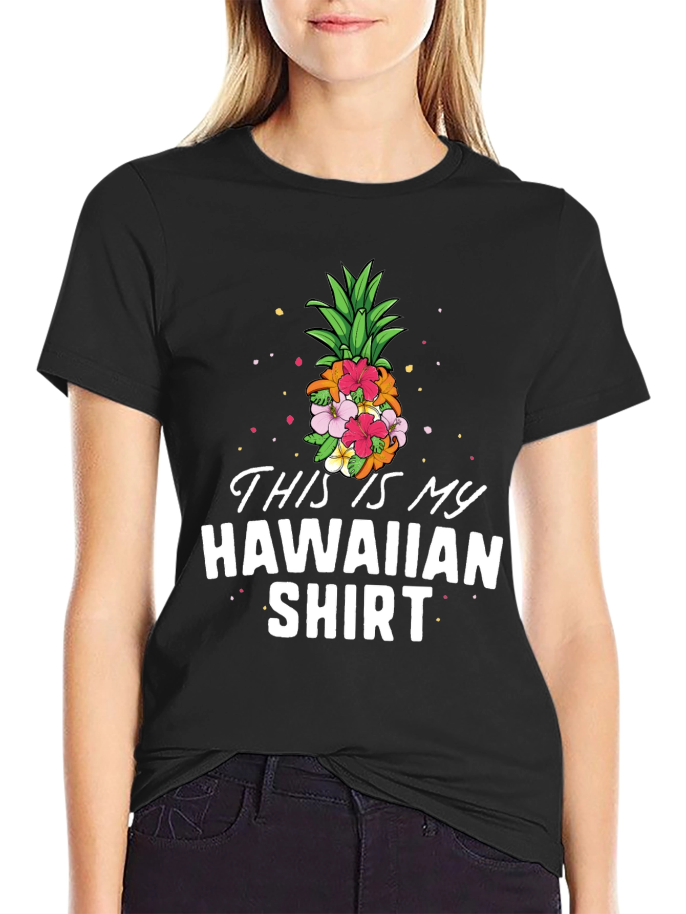 Black This Is My Hawaiian Shirt - Tropical Pineapple Tee view 2