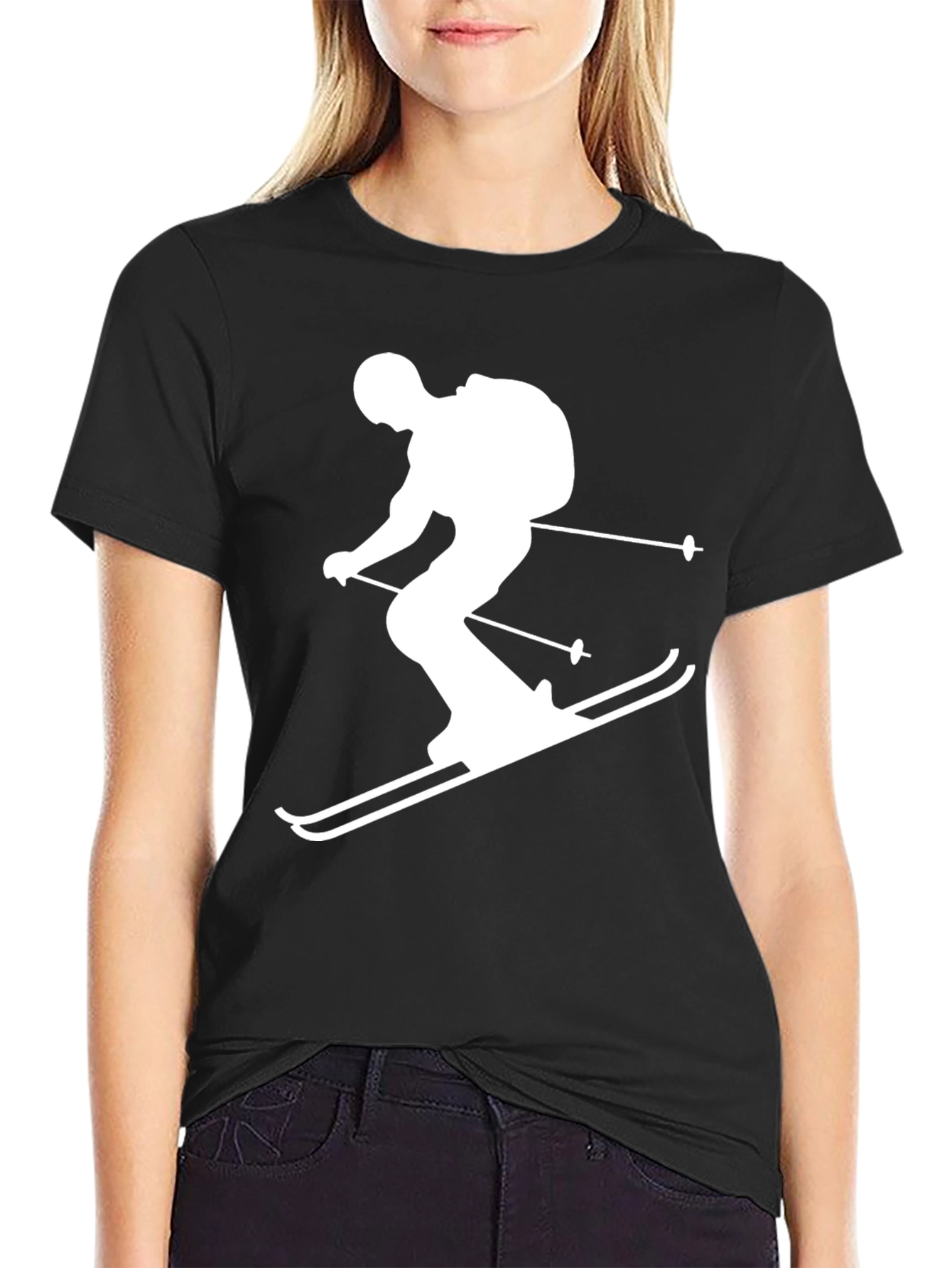 Black Skier Graphic Tee - Black Cotton Blend view 2