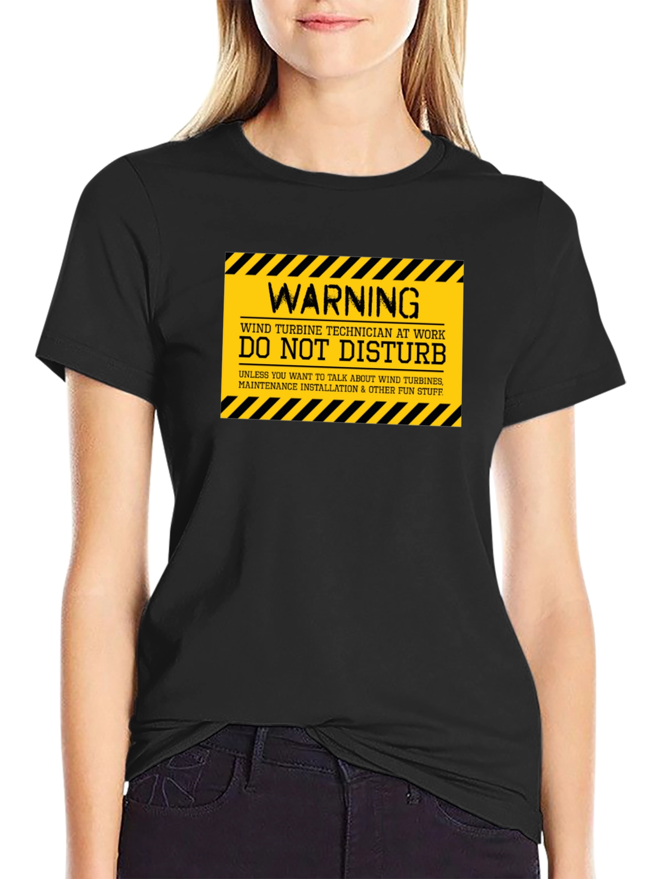 Black Wind Turbine Technician Warning T-Shirt view 2