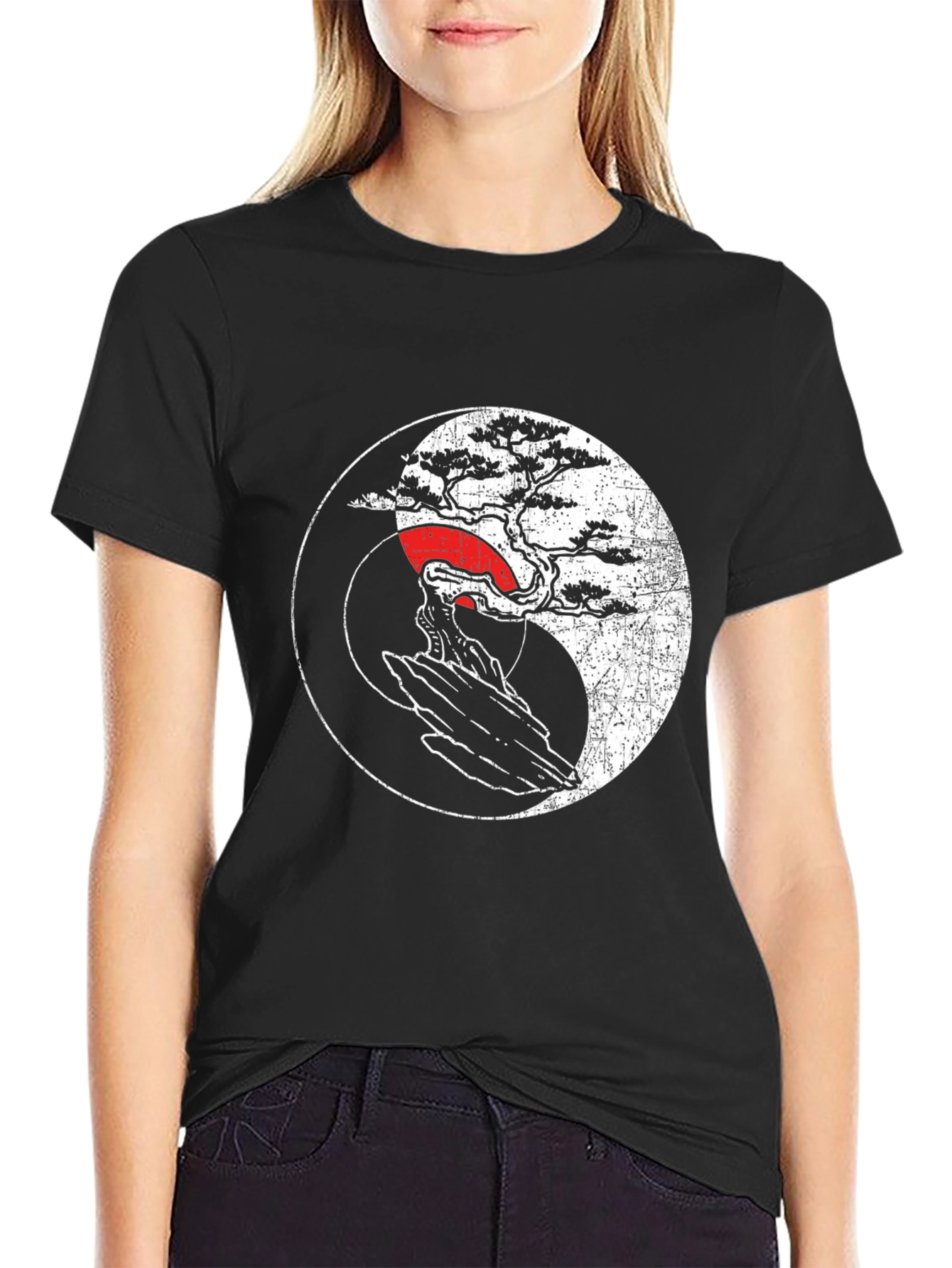 Black Yin Yang Bonsai Tree Graphic Tee - Unisex view 2