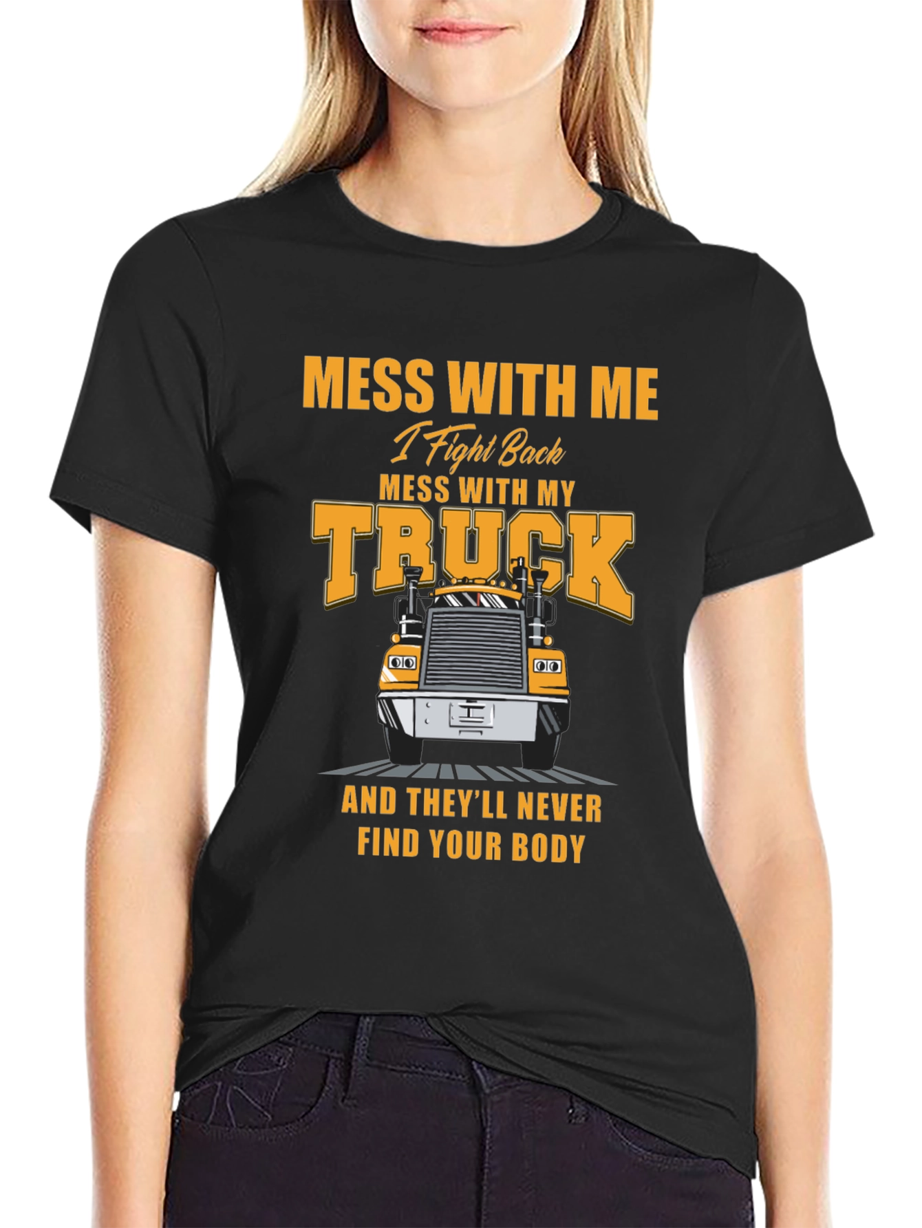 Black Trucker T-Shirt: Mess With My Truck view 2