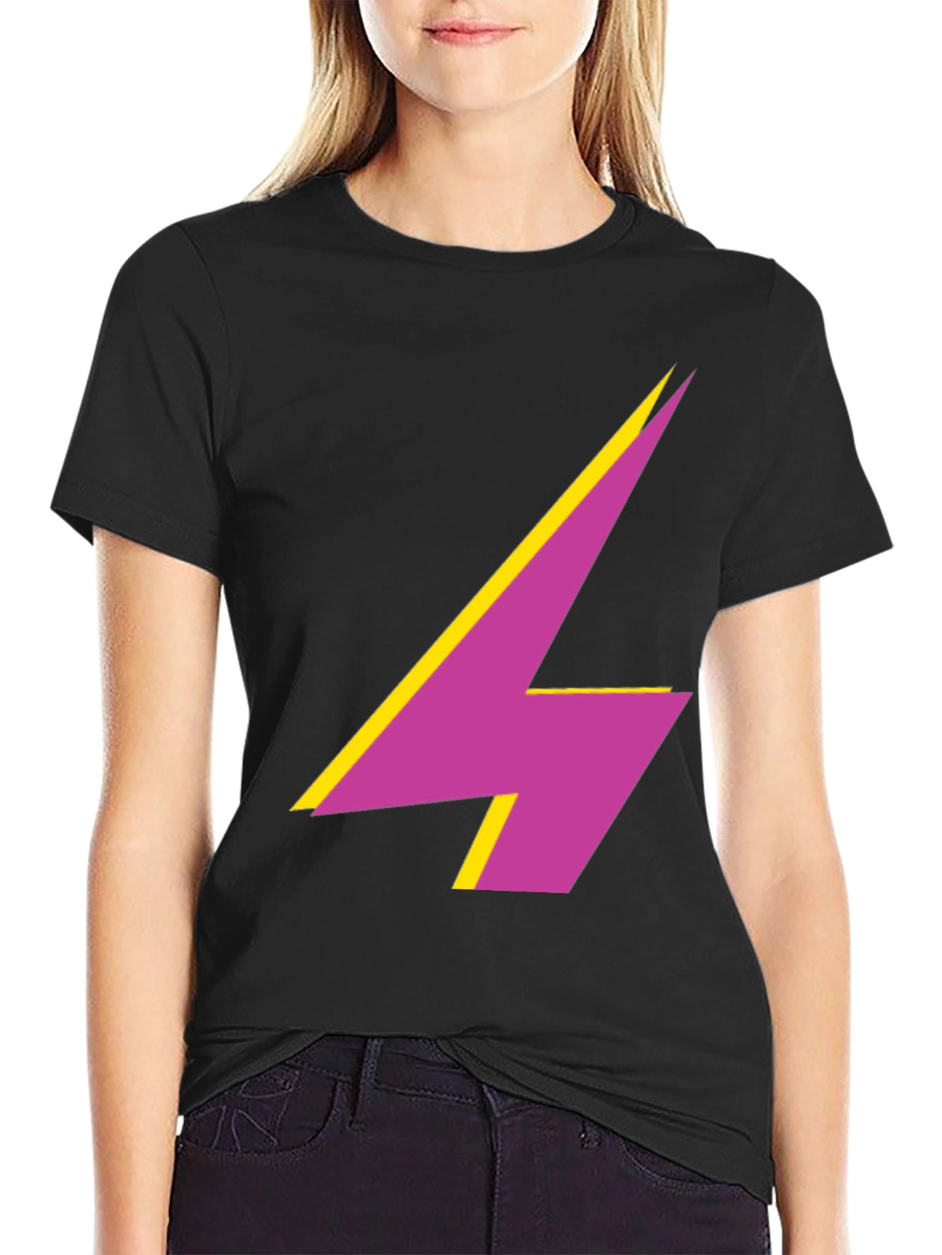 Black Bold Lightning Bolt Graphic Tee - Modern Style view 2
