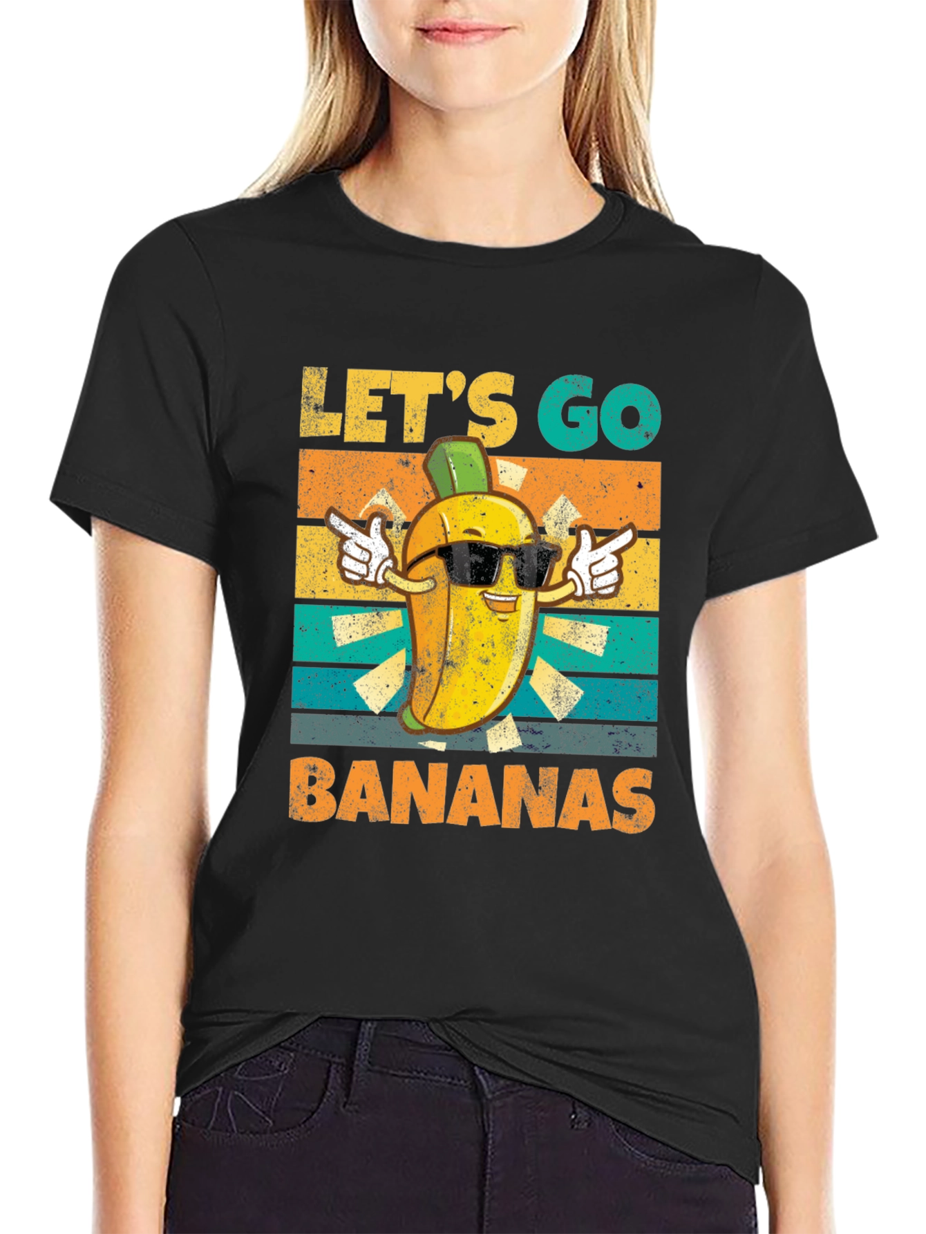 Black Let's Go Bananas T-Shirt, Funny Fruit Design view 2