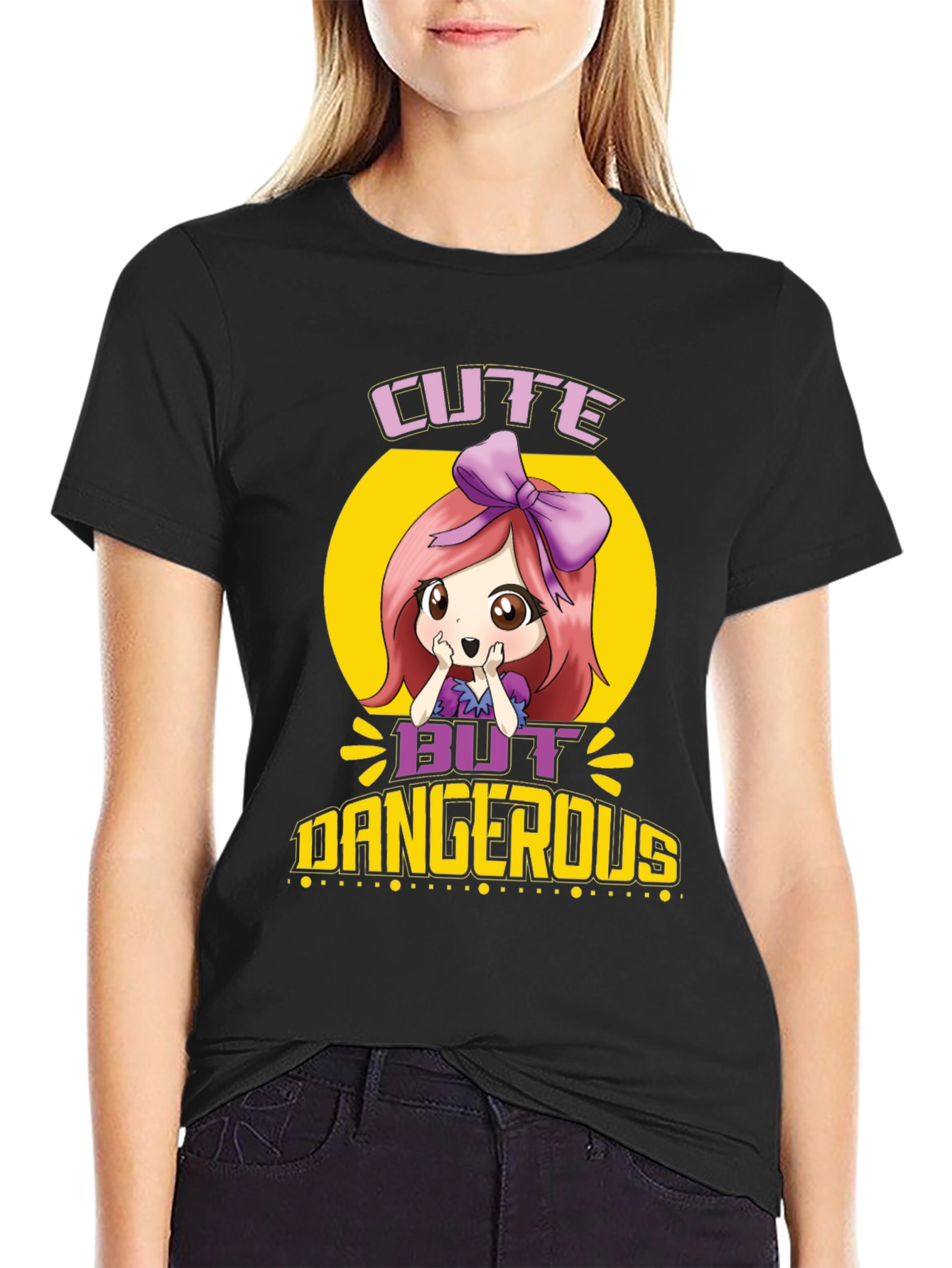 Black Cute But Dangerous Anime T-Shirt view 2