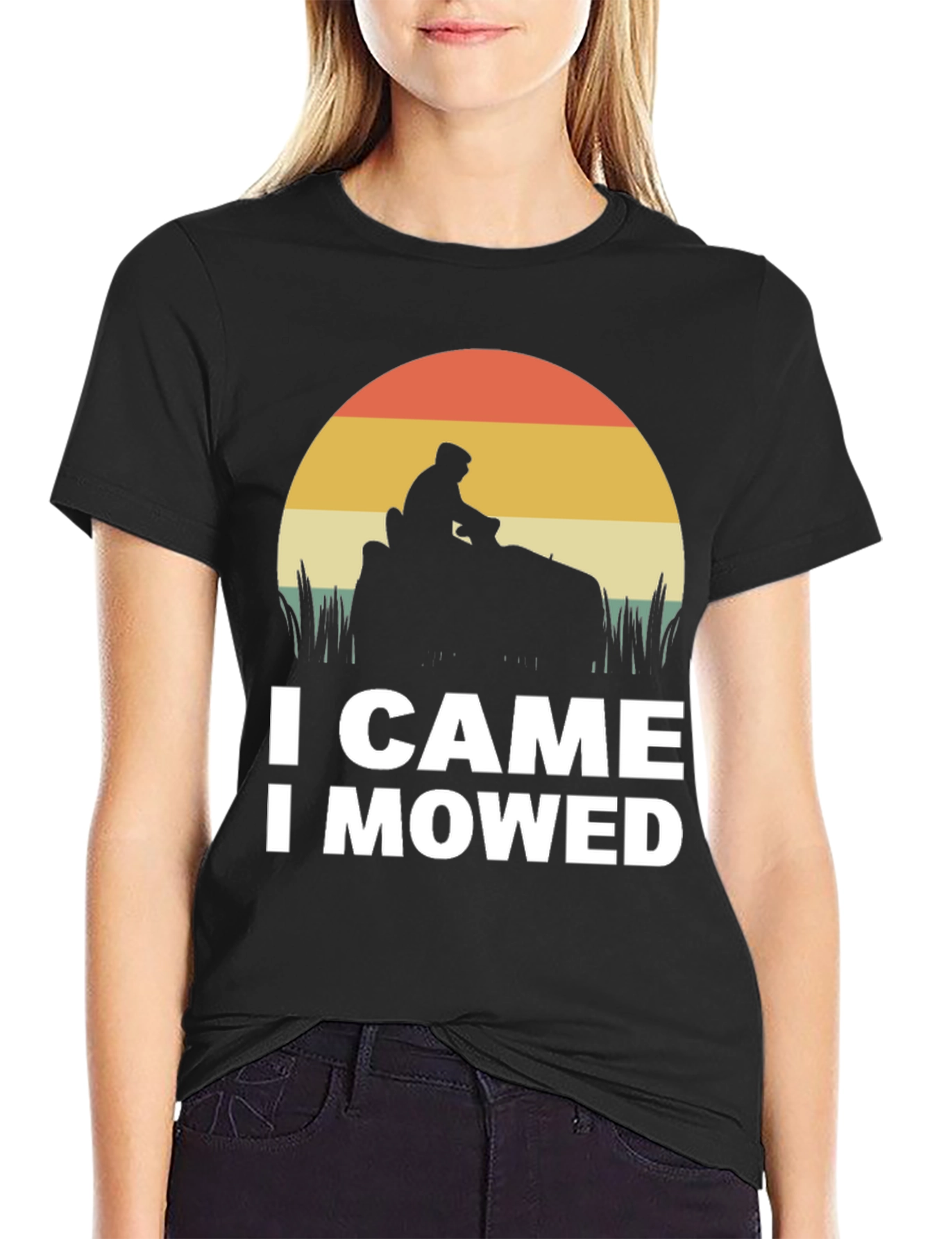 Black I Came I Mowed T-Shirt - Funny Lawn Mowing Tee view 2