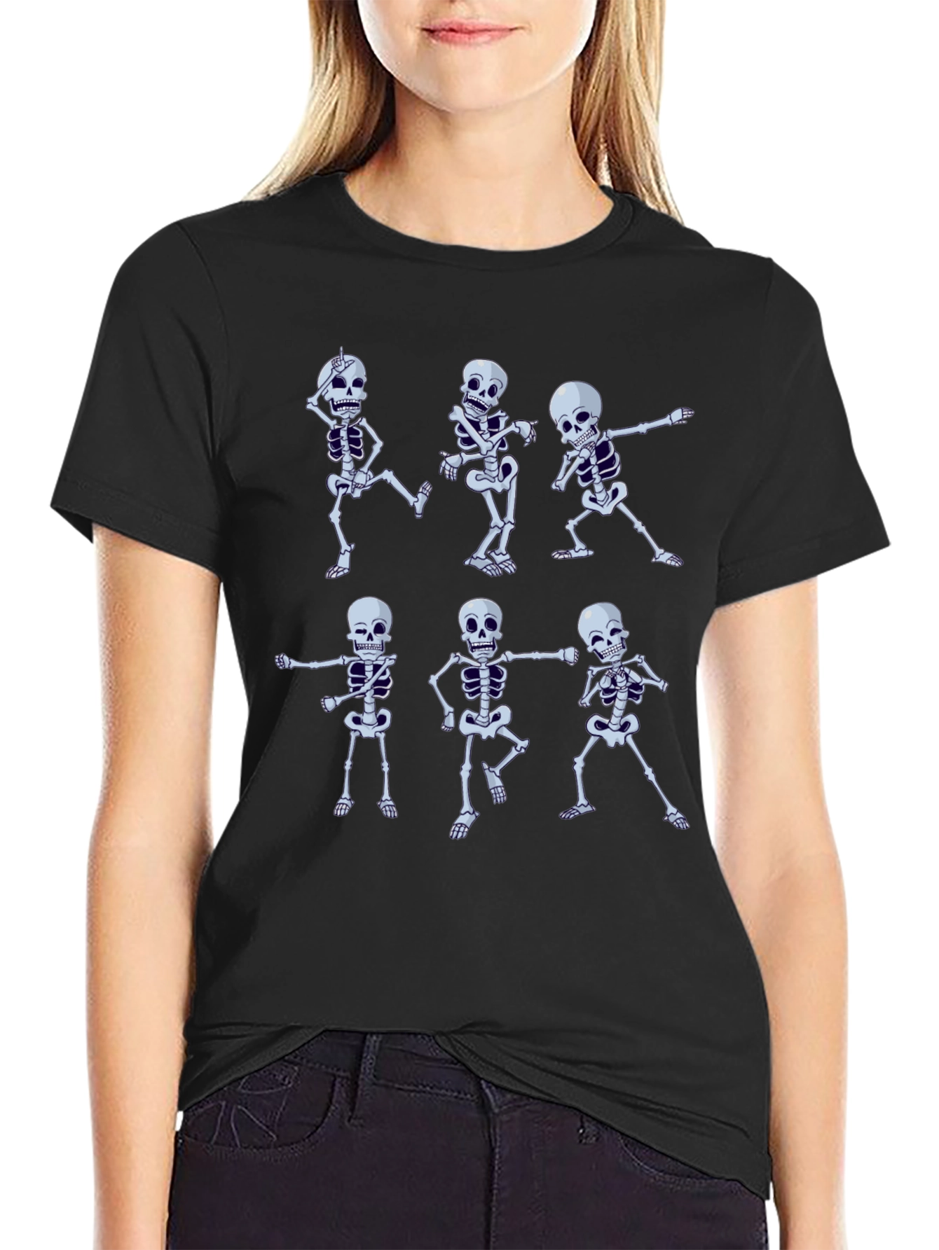 Black Dancing Skeleton T-Shirt - Halloween Graphic Tee view 2