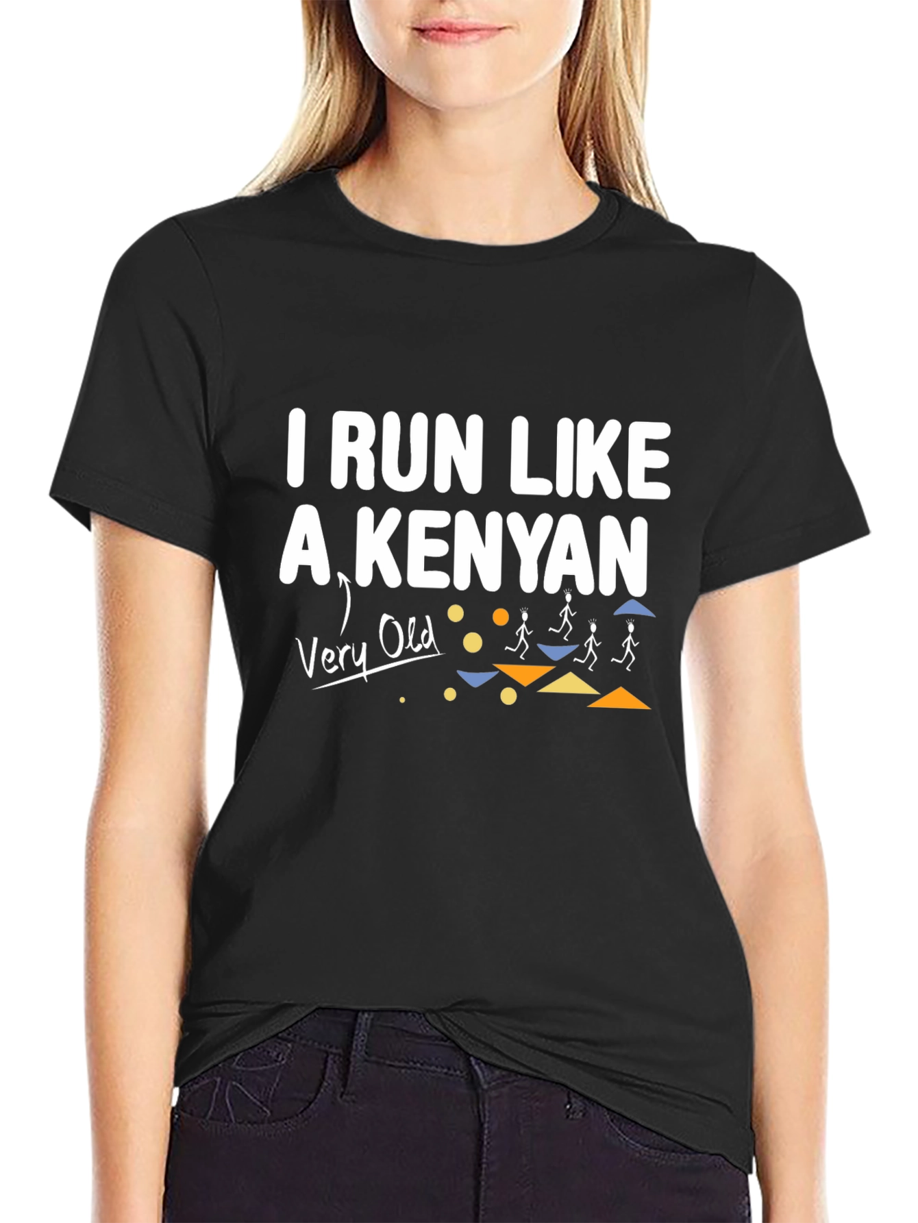 Black Funny Running T-Shirt - "I Run Like A Kenyan (Very Old)" view 2