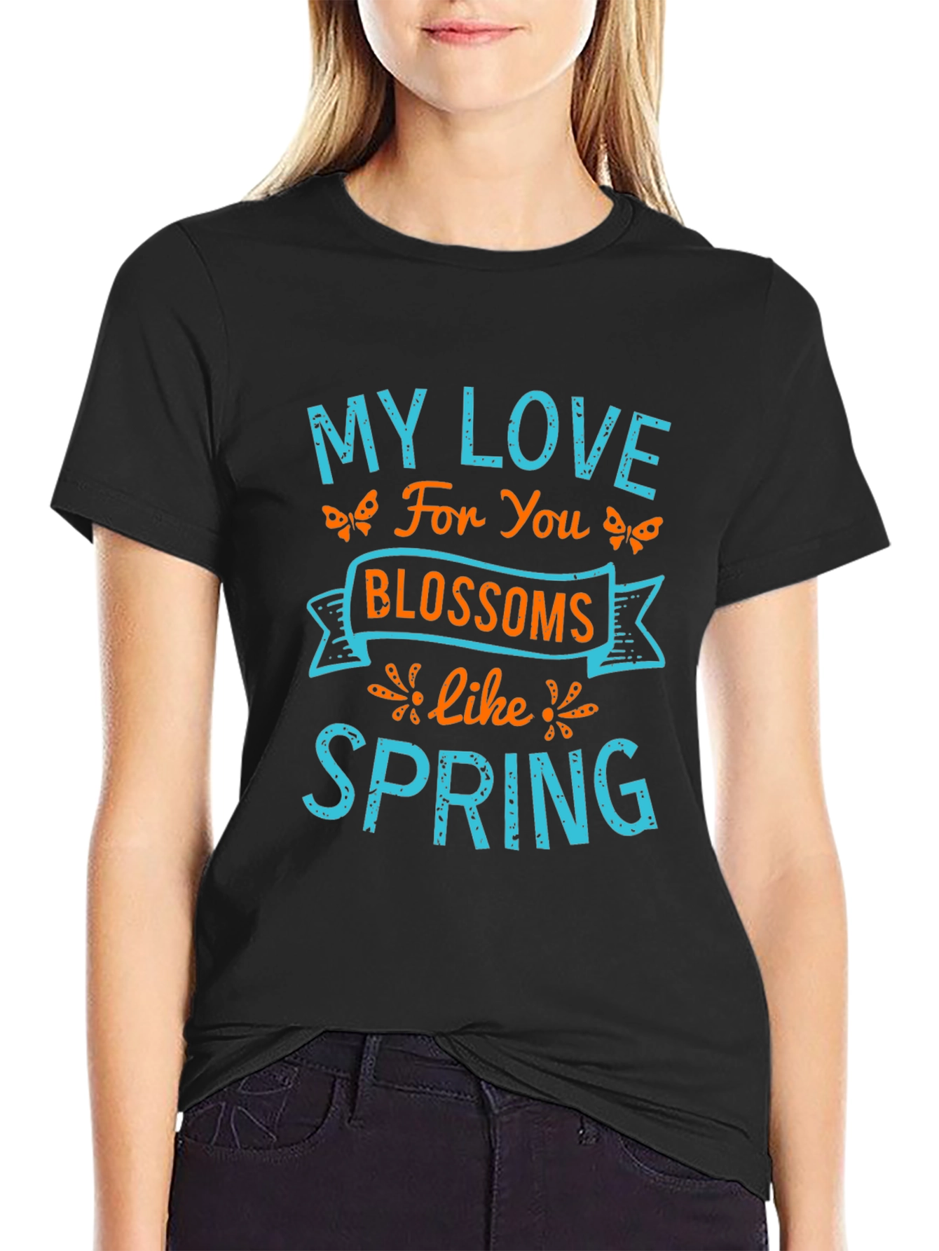 Black My Love Blossoms Like Spring Graphic Tee view 2