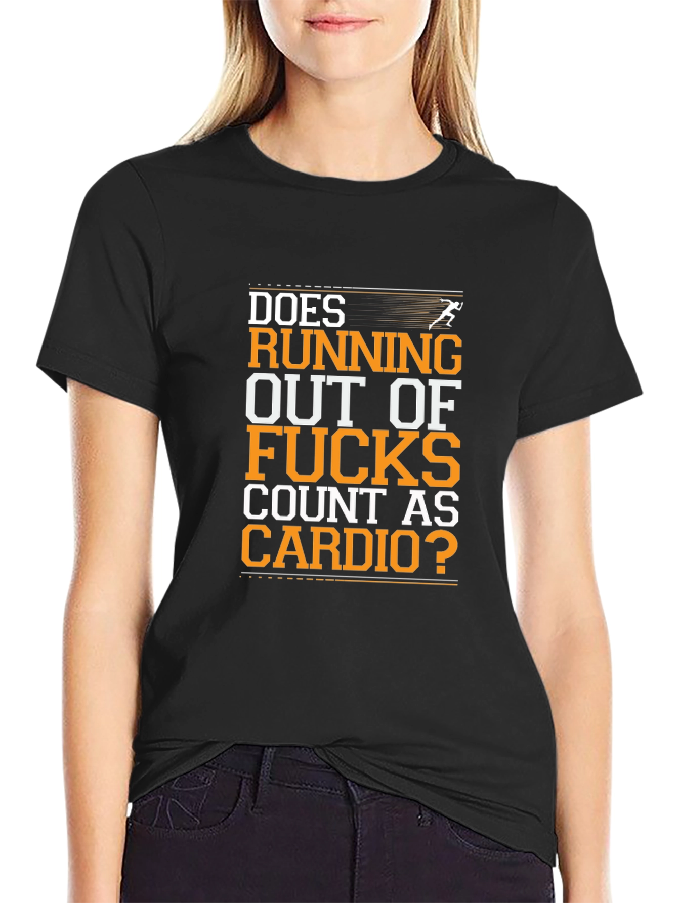 Black Funny Cardio Workout T-Shirt - Running Out Of F*cks view 2
