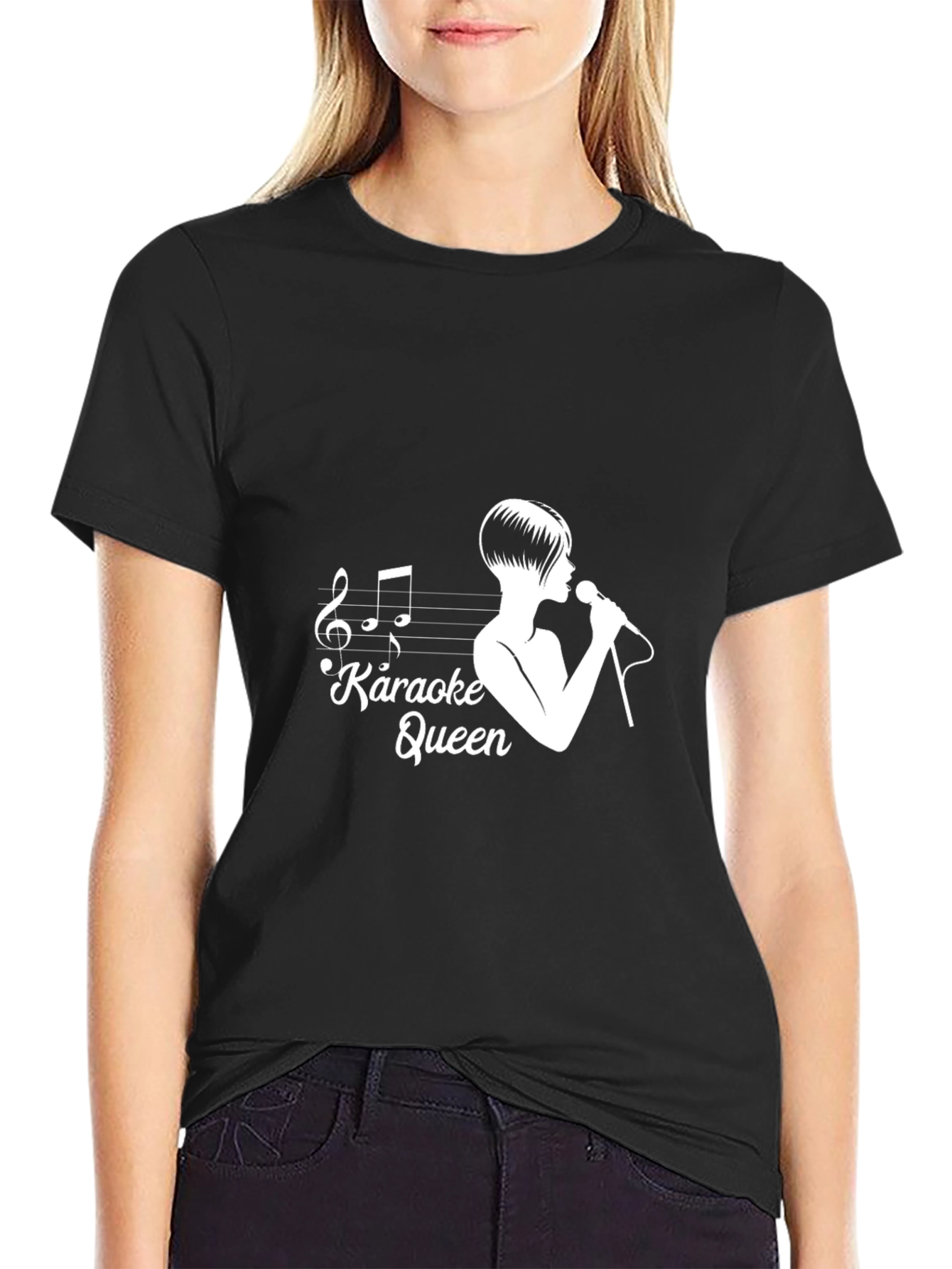 Black Karaoke Queen Graphic Tee - Music Lover T-Shirt view 2