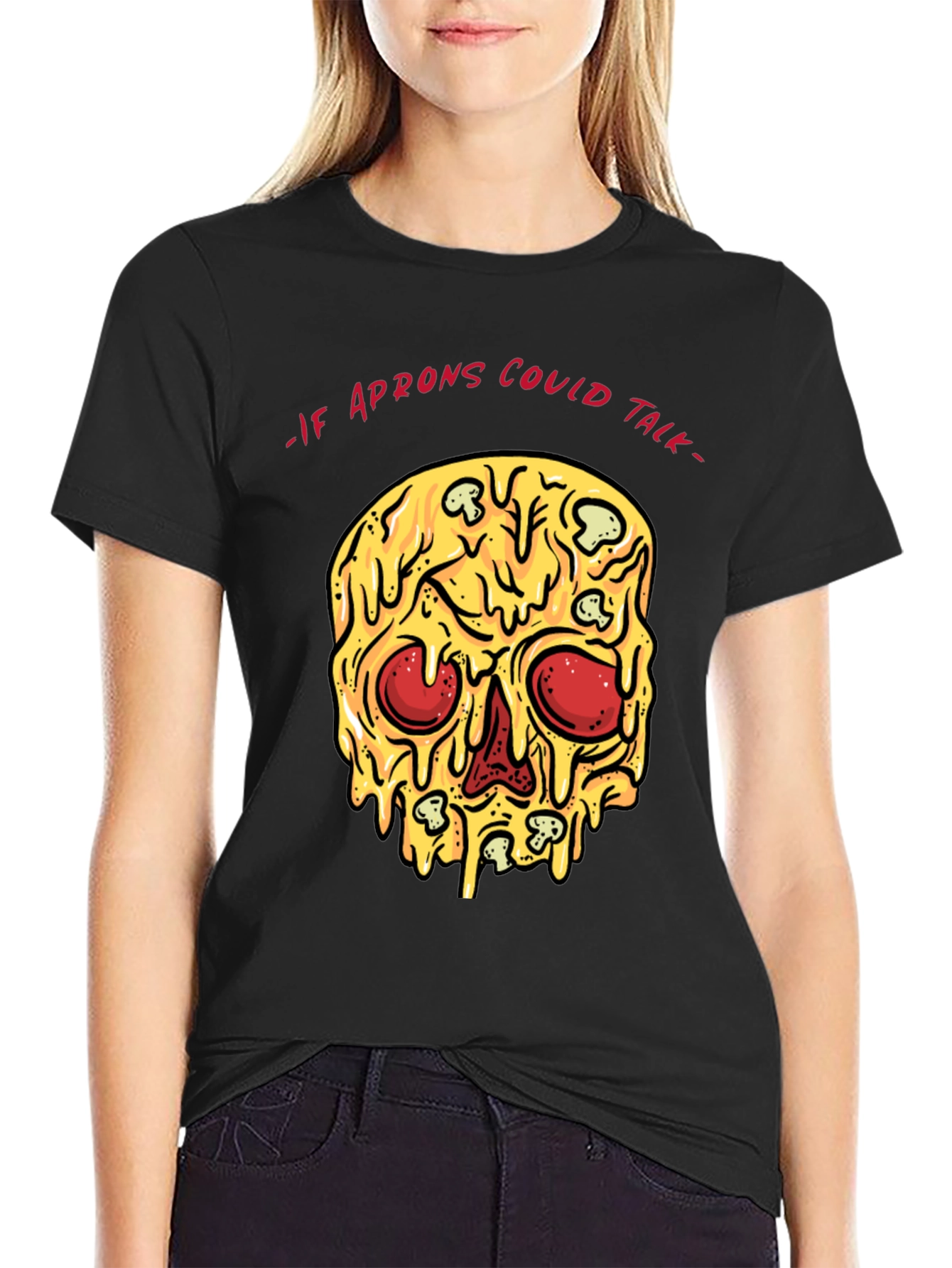 Black Pizza Skull T-Shirt - If Aprons Could Talk view 2