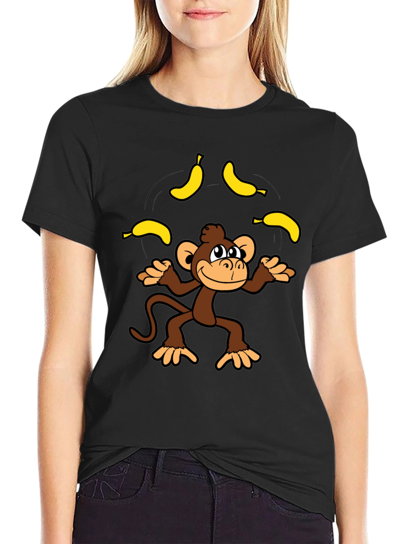 Black Monkey Juggling Bananas Graphic Tee - Black view 2