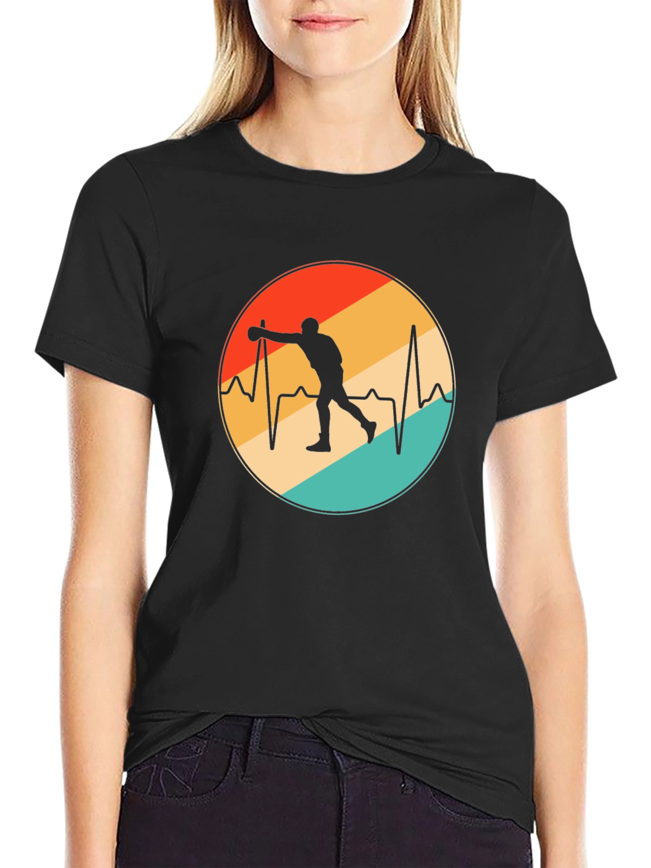 Black Bowling Heartbeat T-Shirt - Retro Design view 2